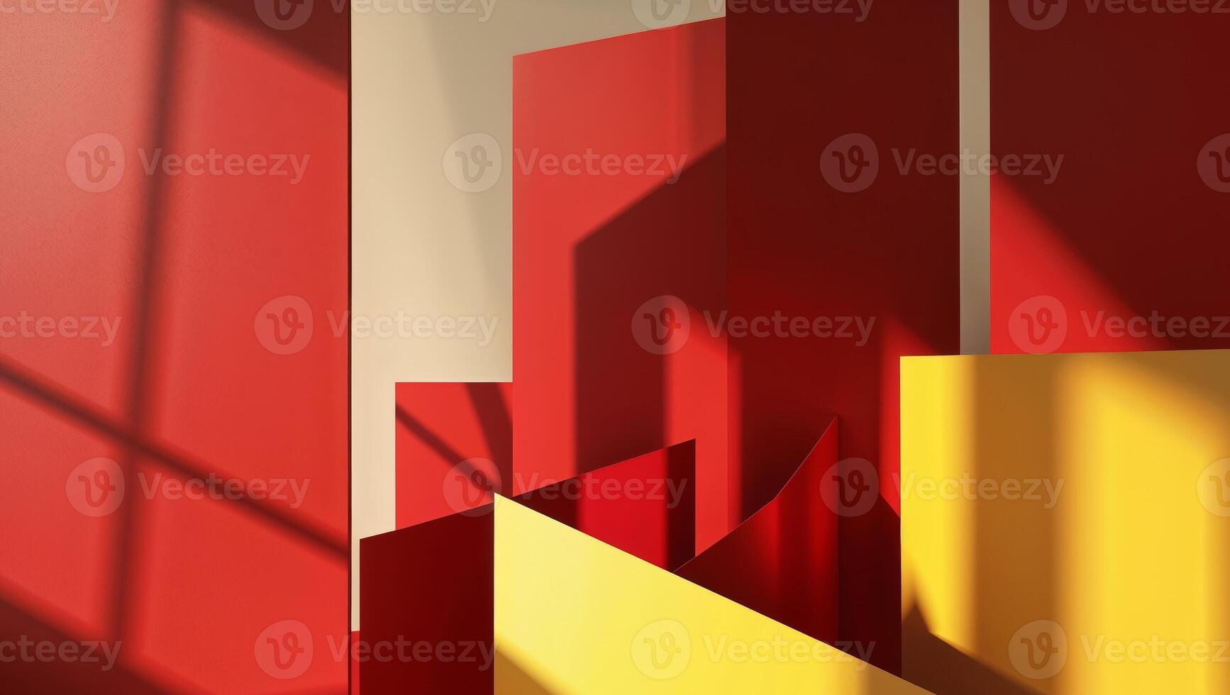 A red and yellow building with a yellow window photo