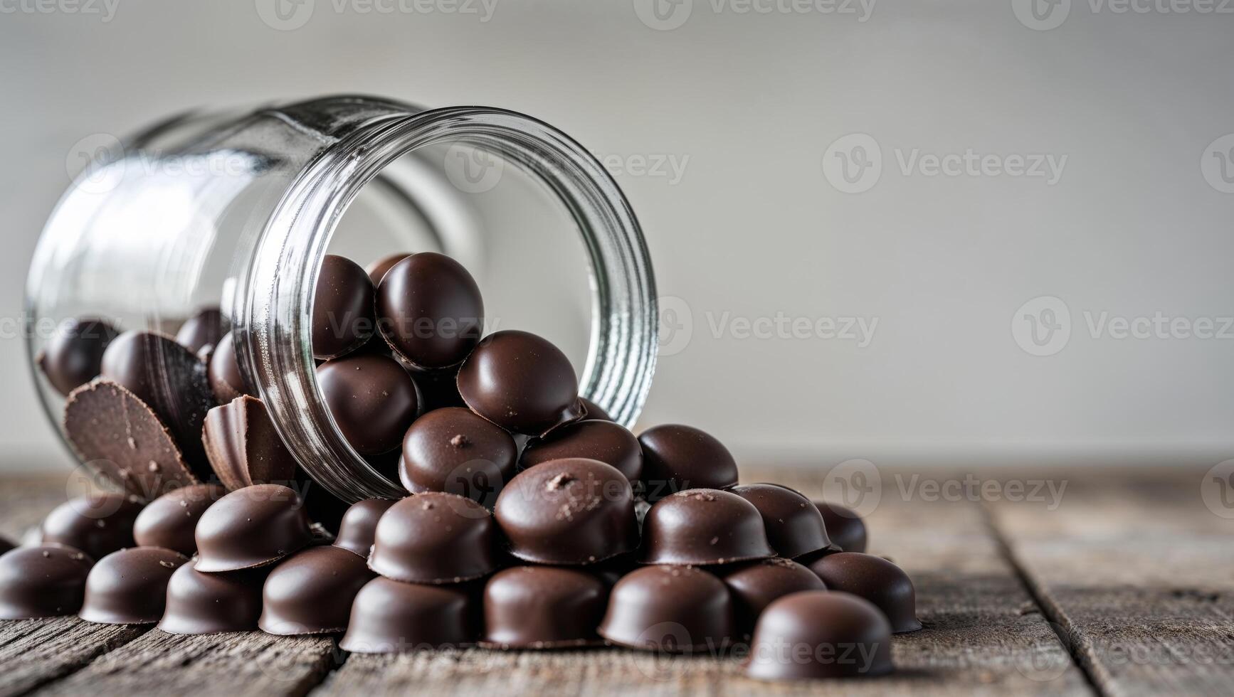 Chocolate candies in a jar on a wooden table photo