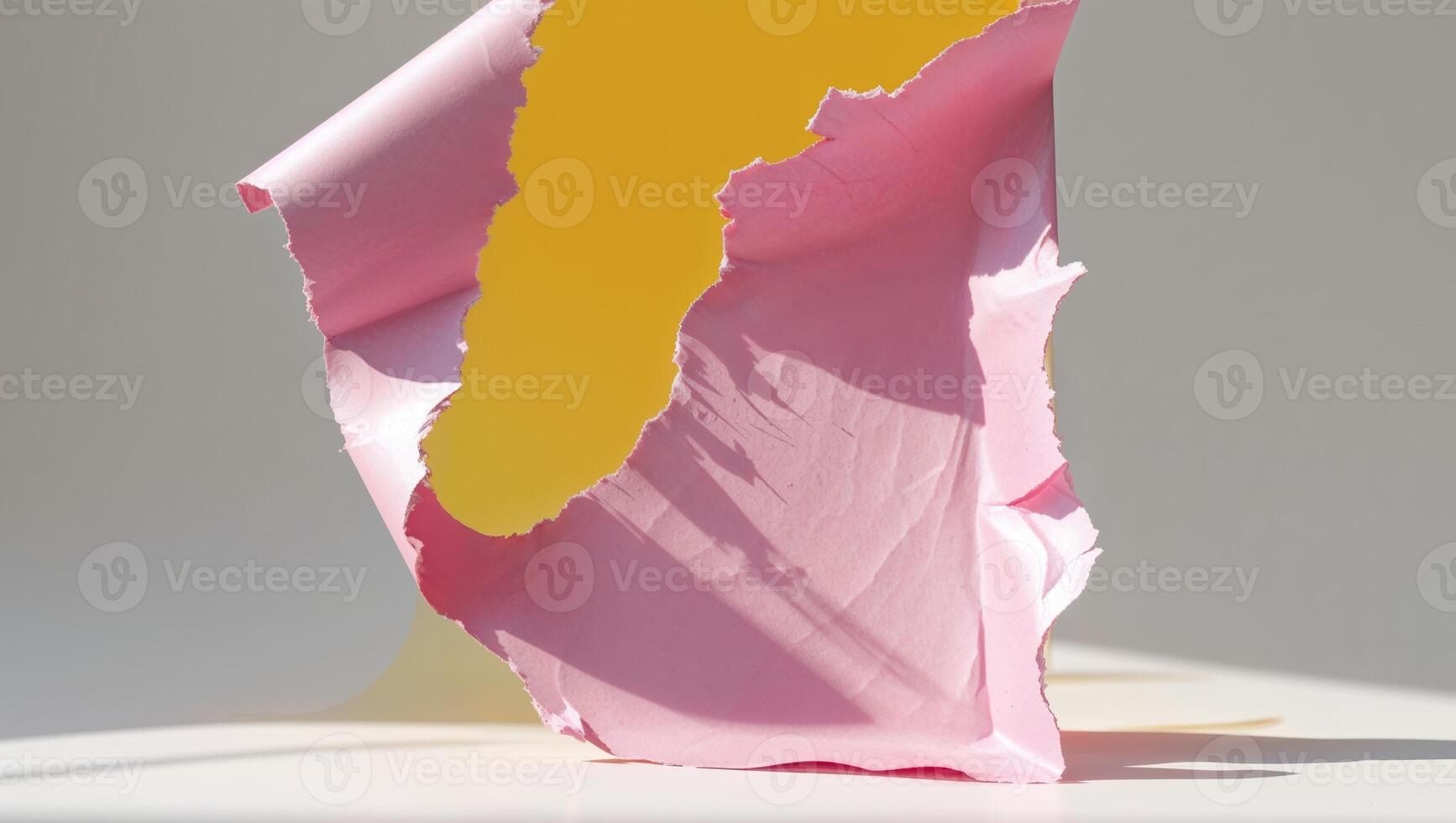 A pink and yellow piece of paper with a hole in it photo