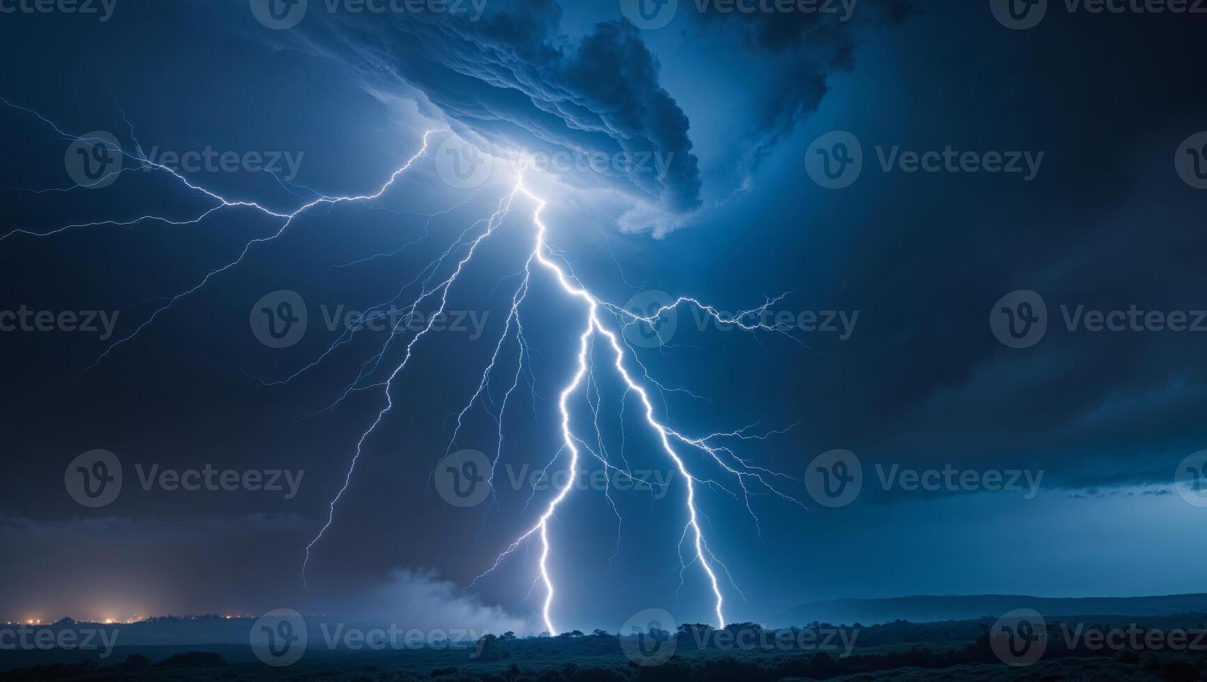 Lightning strikes over a dark sky with a large cloud in the background photo