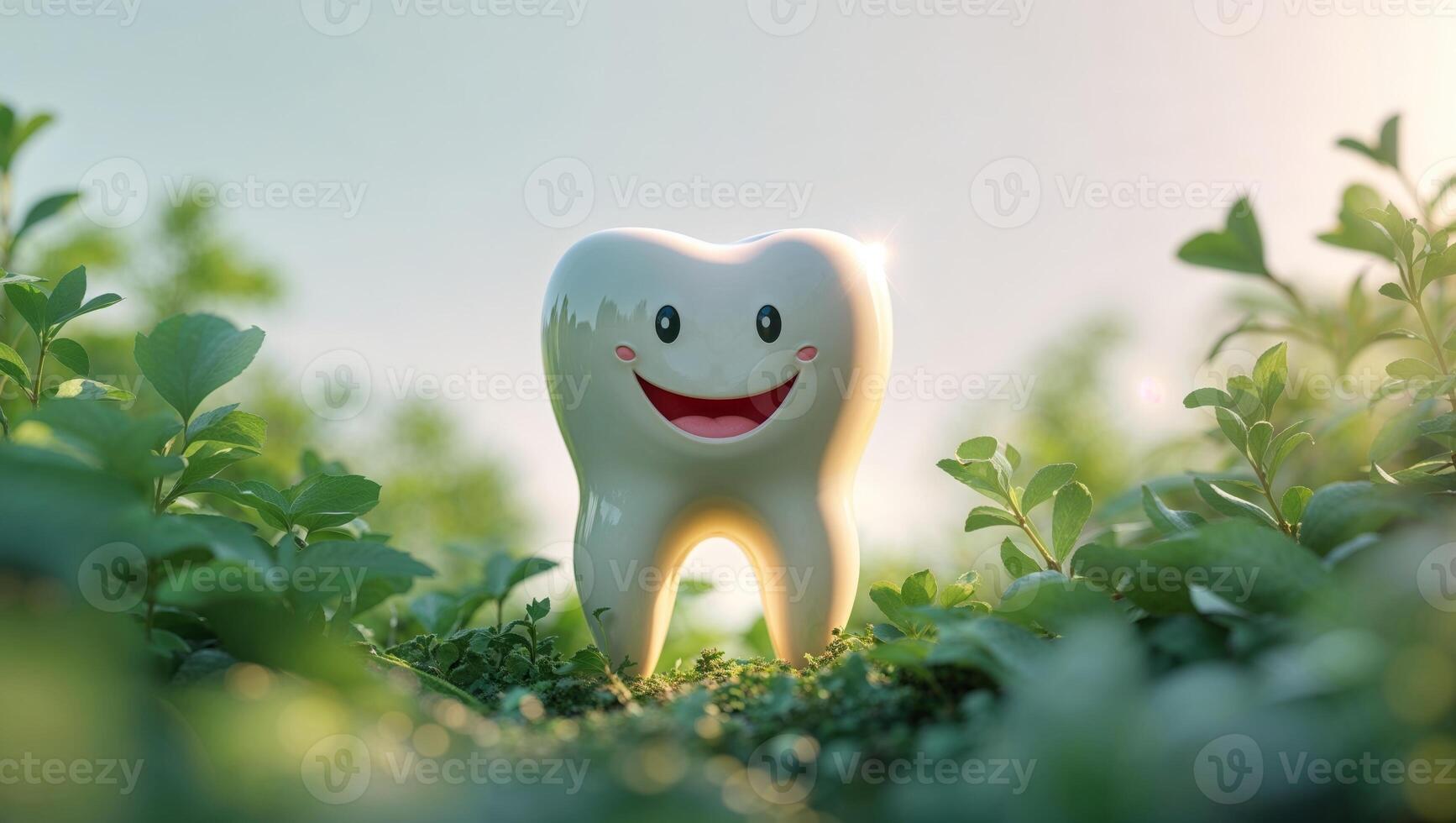 A tooth is standing in a field of green plants photo