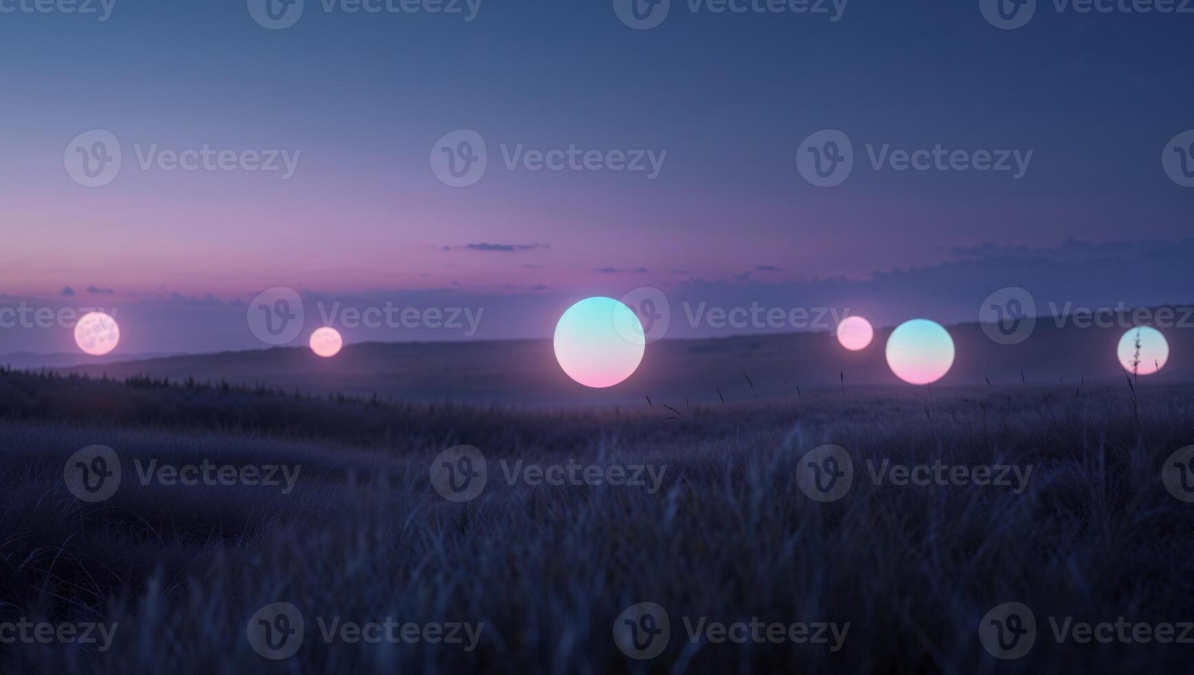 A field with many glowing spheres in it photo