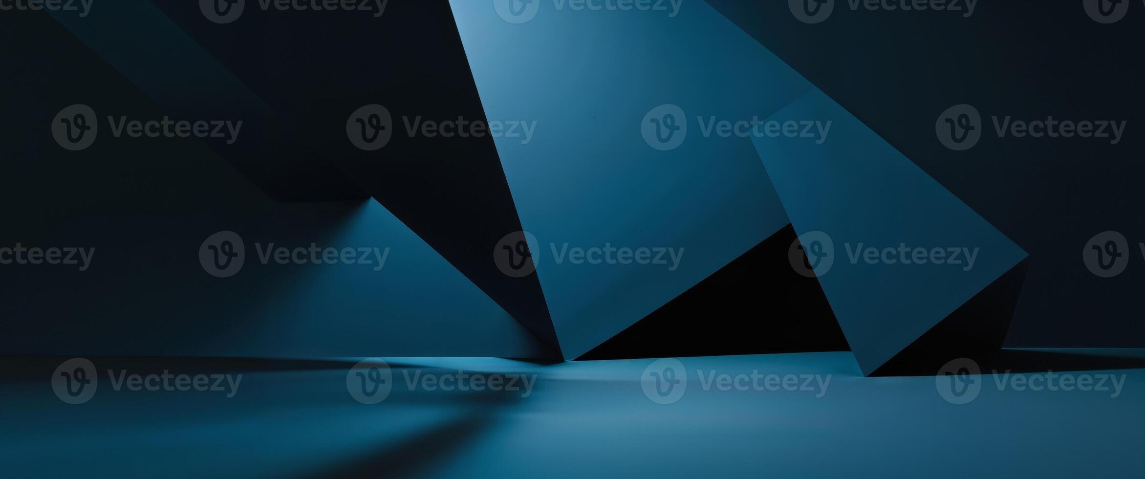 An abstract blue room with a dark floor and a light coming from the corner photo