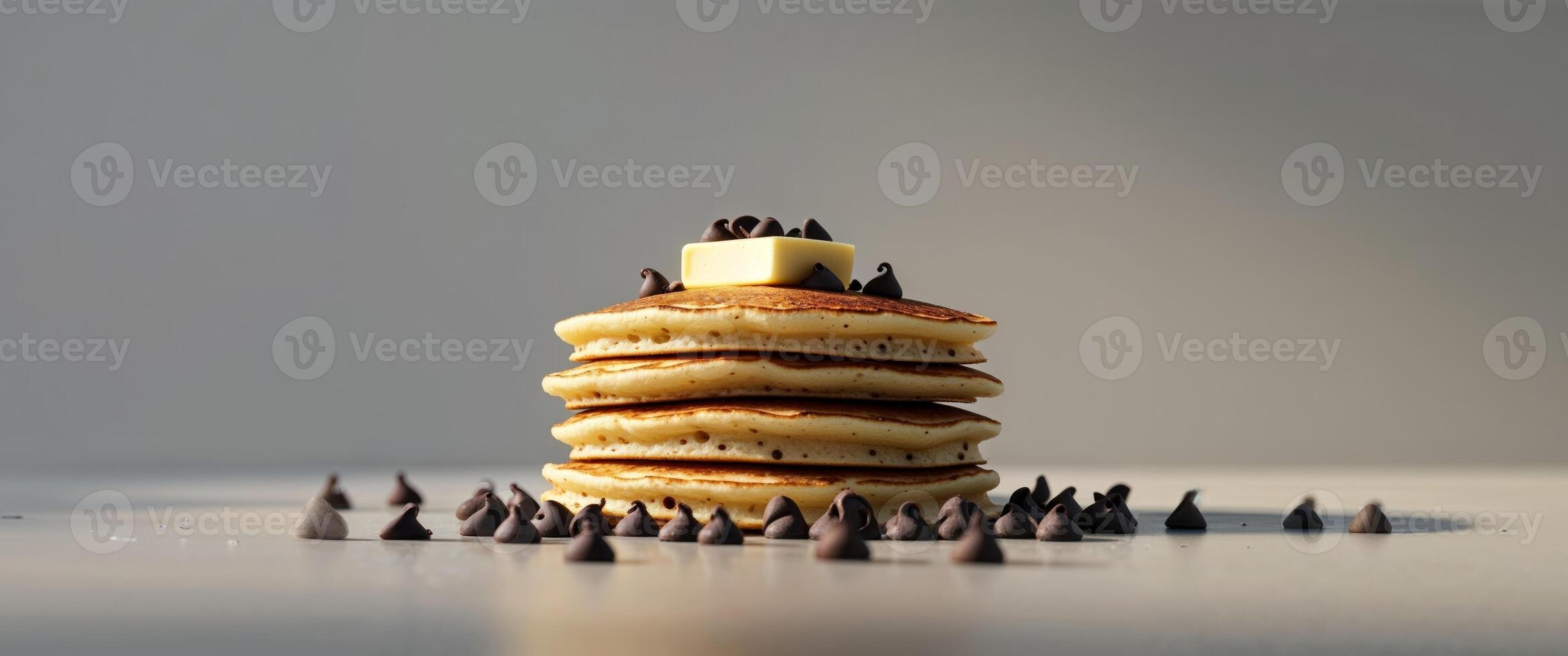 A stack of pancakes with chocolate chips on top photo