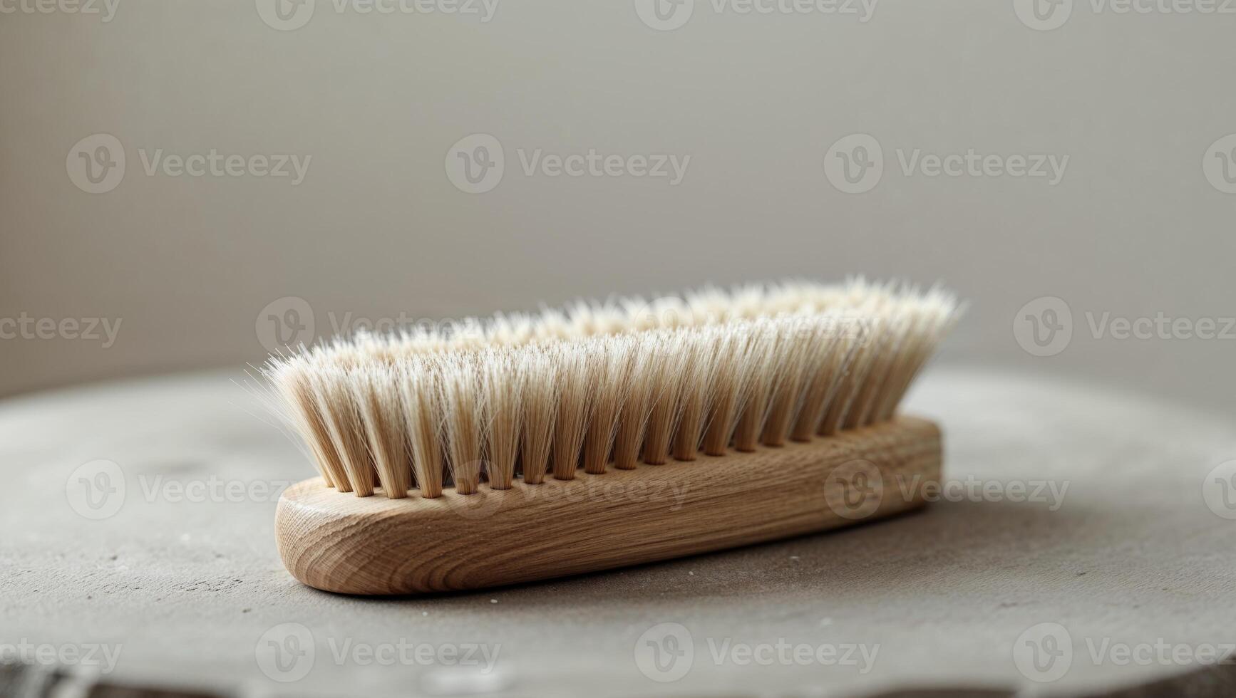 A wooden brush sitting on top of a stone photo