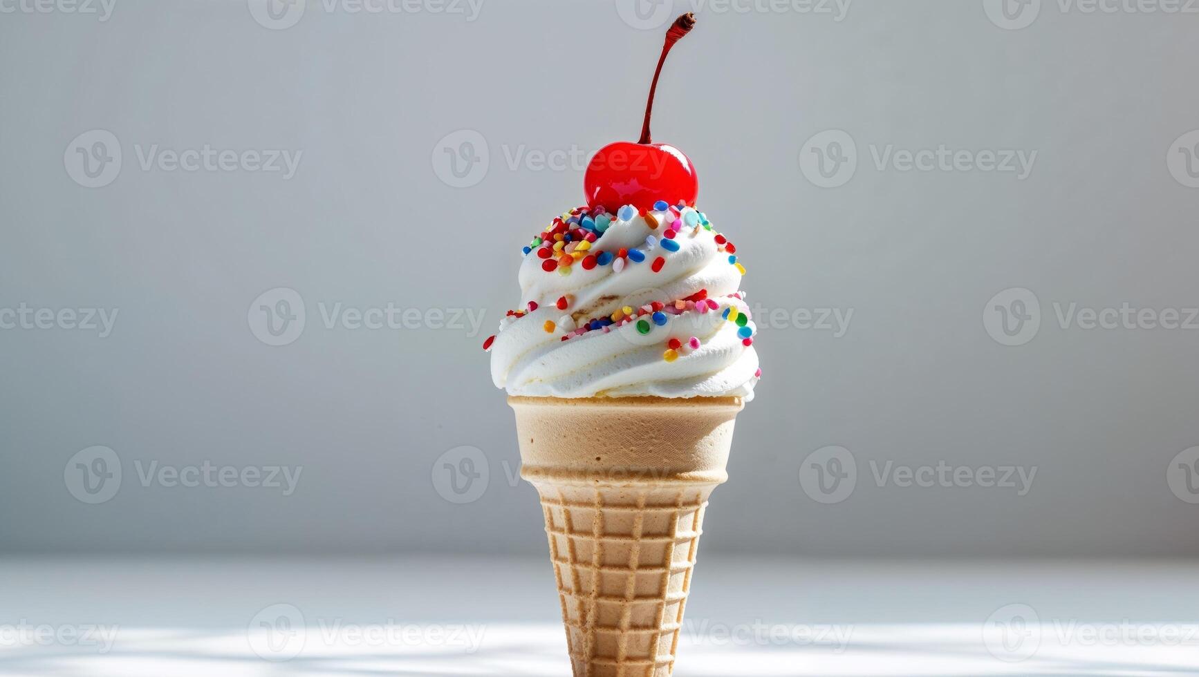 Ice cream cone with cherry and sprinkles photo