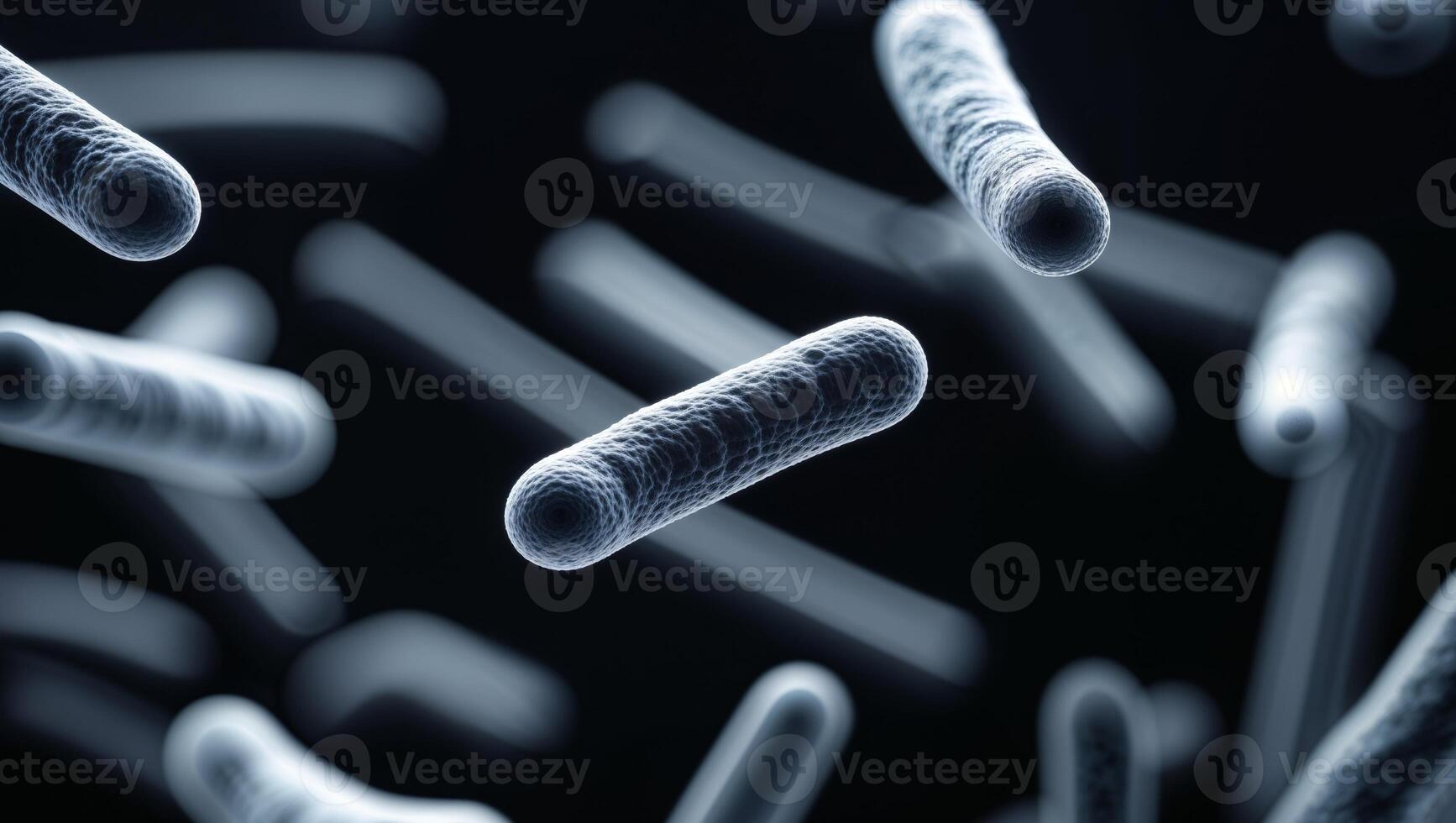 Microscopic view of rod shaped microorganisms in dark field photo