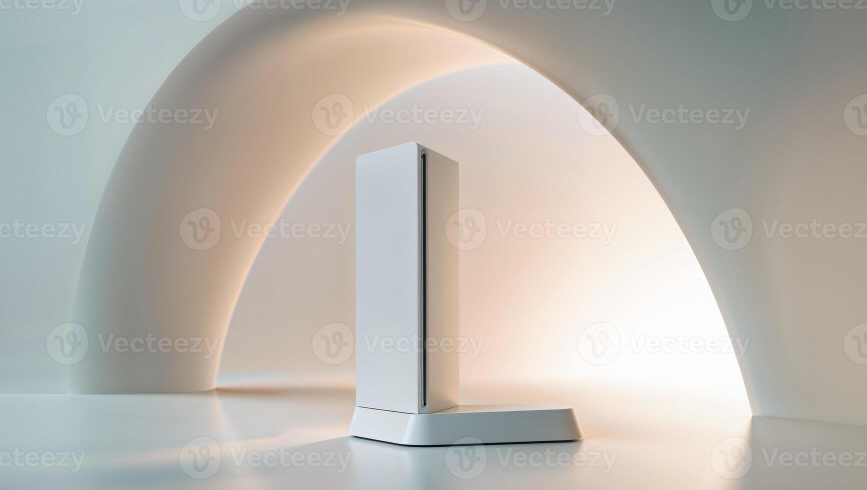 A white object in a room with a curved wall photo