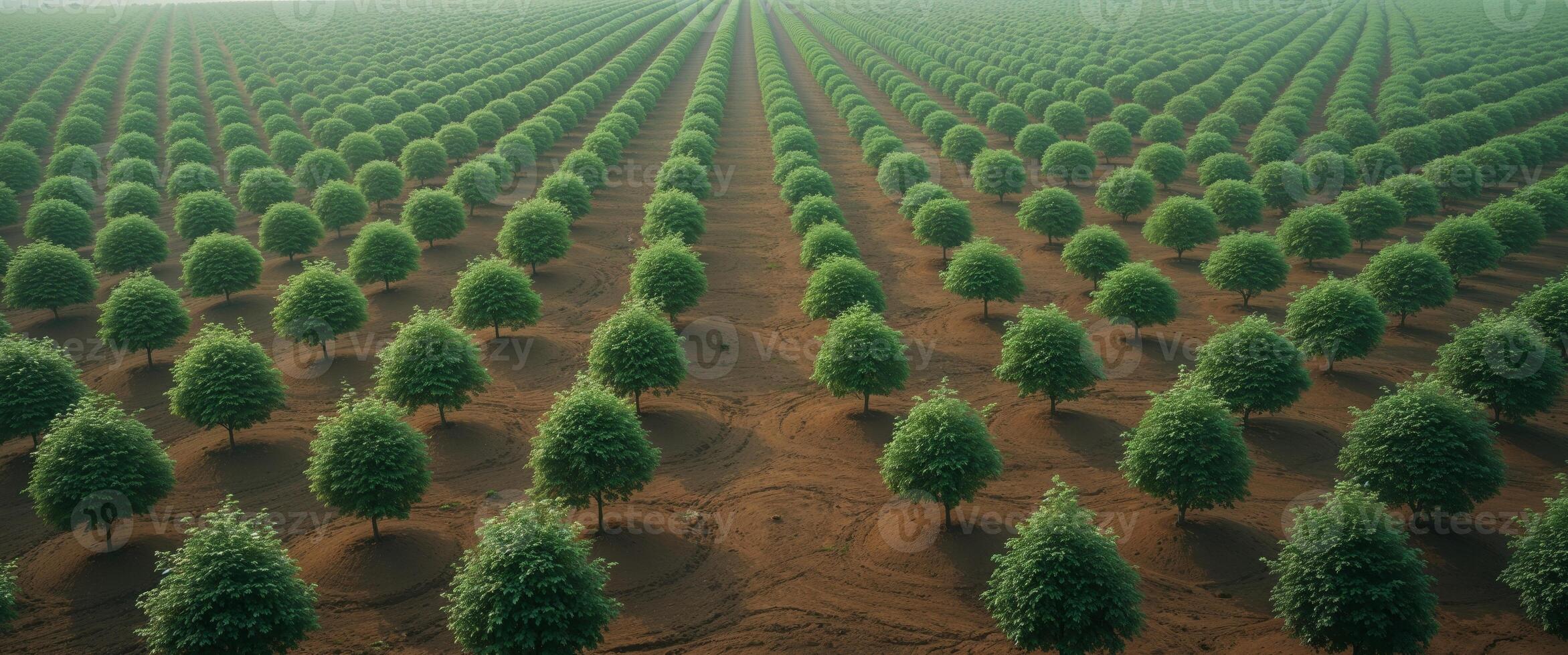 Lush Green Saplings in Rows Agricultural Field photo