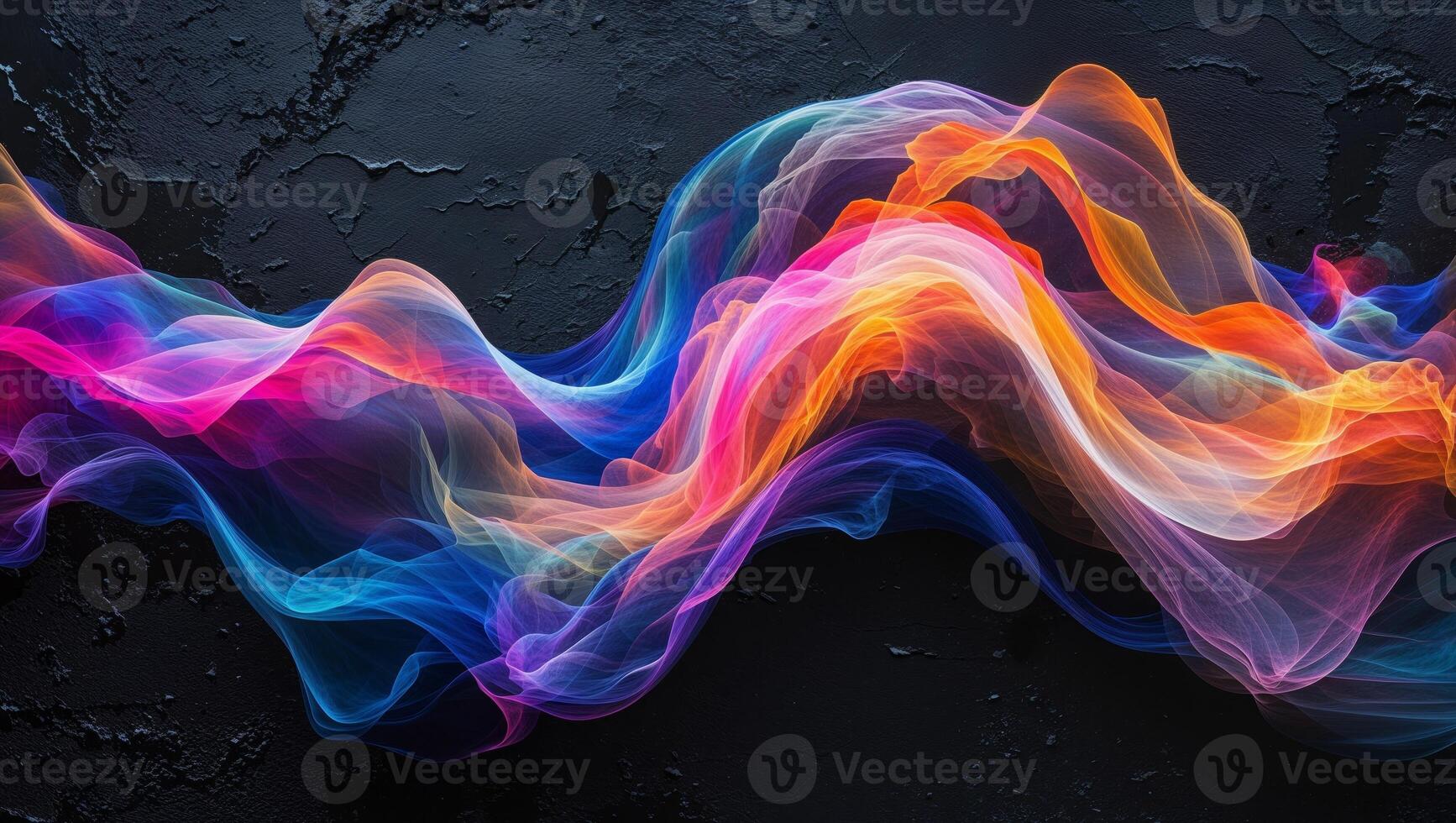 Energetic palette of flowing hues on a textured black backdrop creating abstraction photo