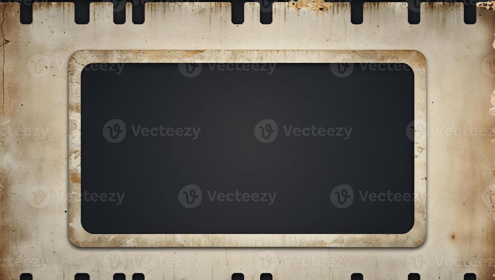 Retro film strip frame with aged borders and black central area for creative content display photo