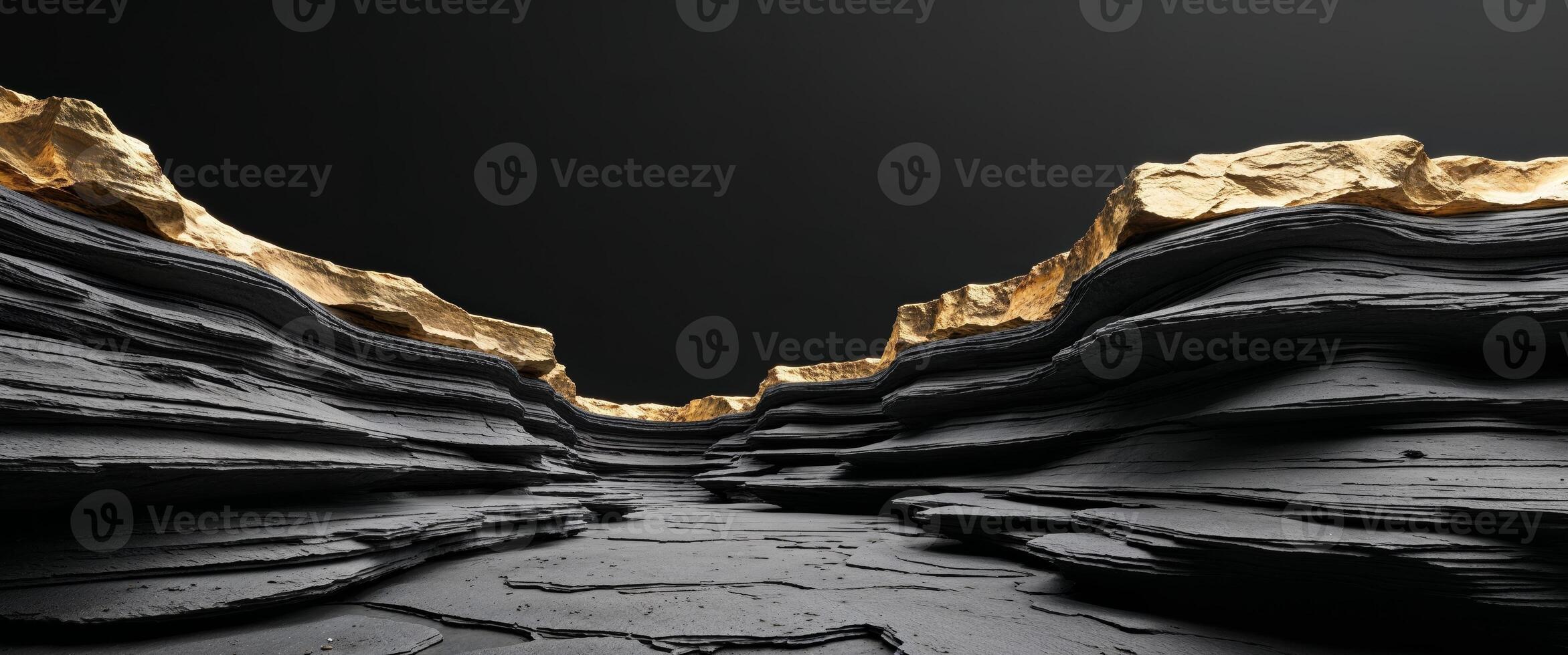 Abstract black and gold rock layers background for design projects. photo