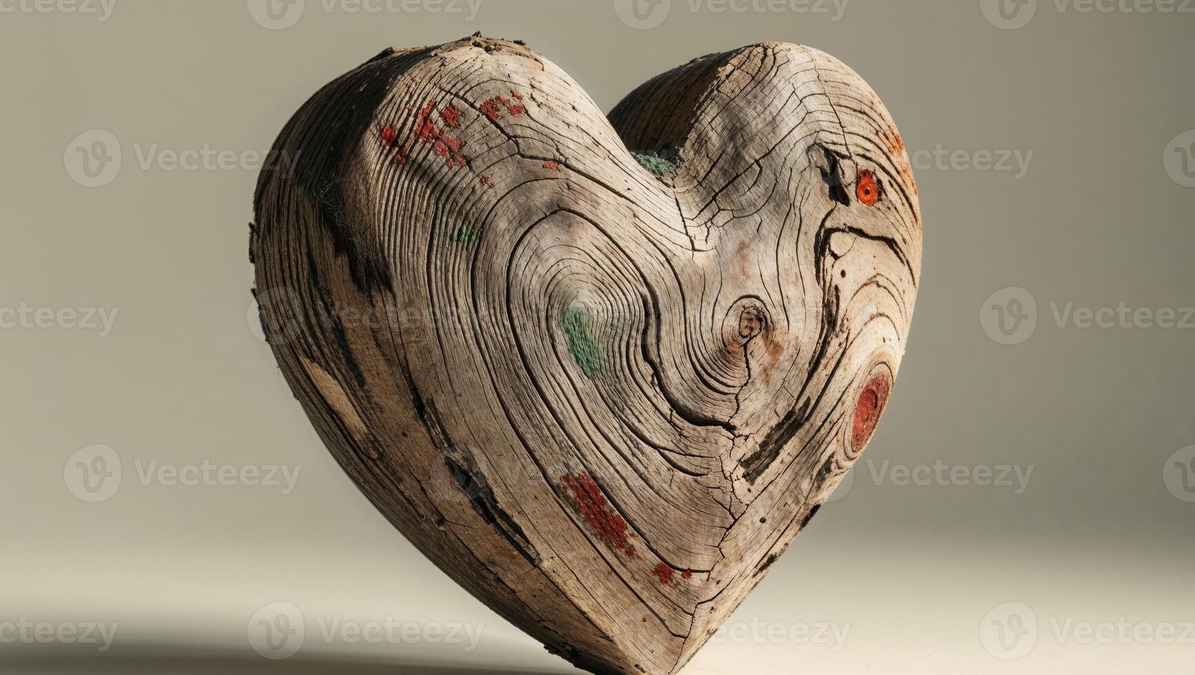 Rustic wood heart with unique bark texture symbolizes natural love and connection photo