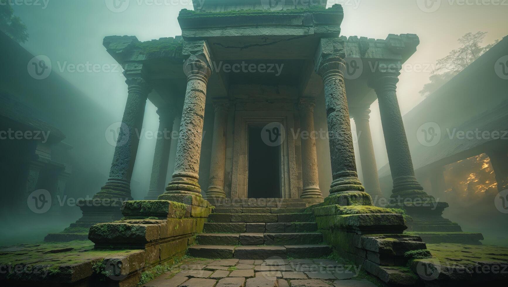 a dreamlike scene within an ancient temple that holds the secrets of a forgotten civilization photo