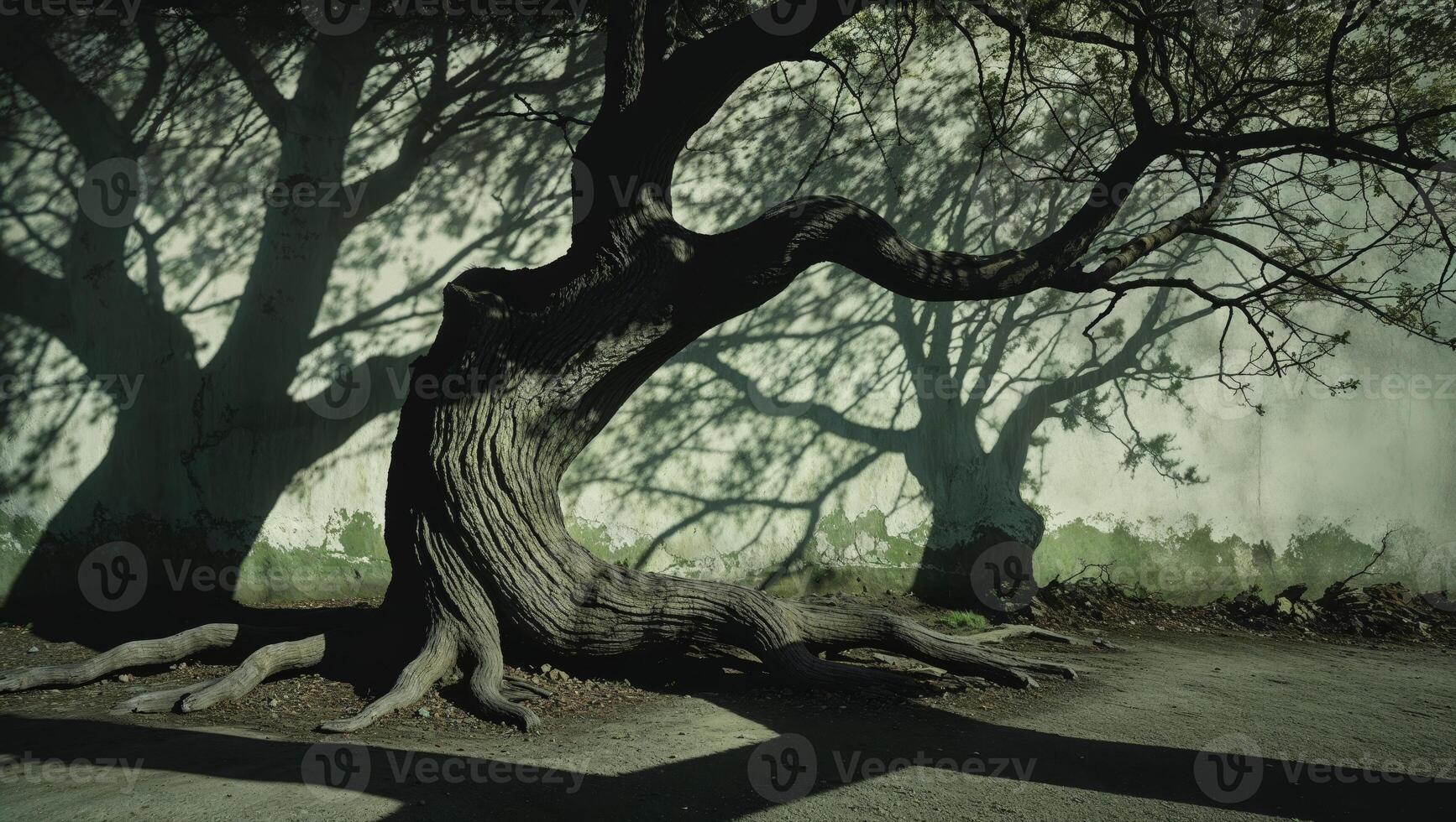 mysterious shadows dancing on a melting beneath an ancient tree photo