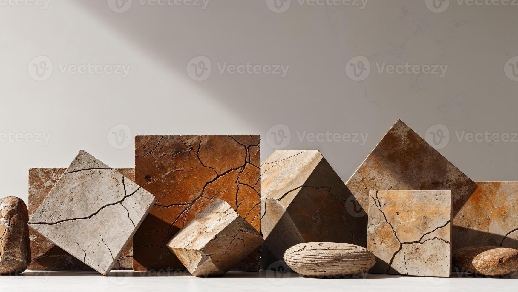 Abstract Composition of Textured Square Stones with Earthy Tones and Cracks photo