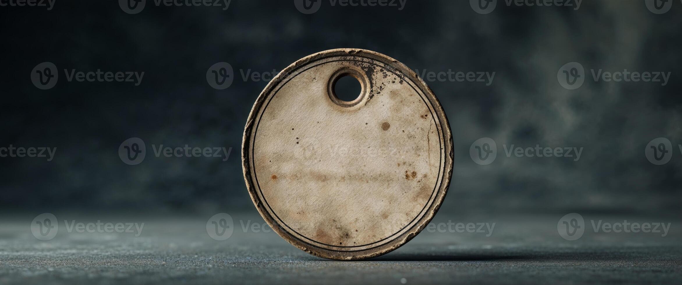 Vintage Round Blank Tag Label on Dark Background photo