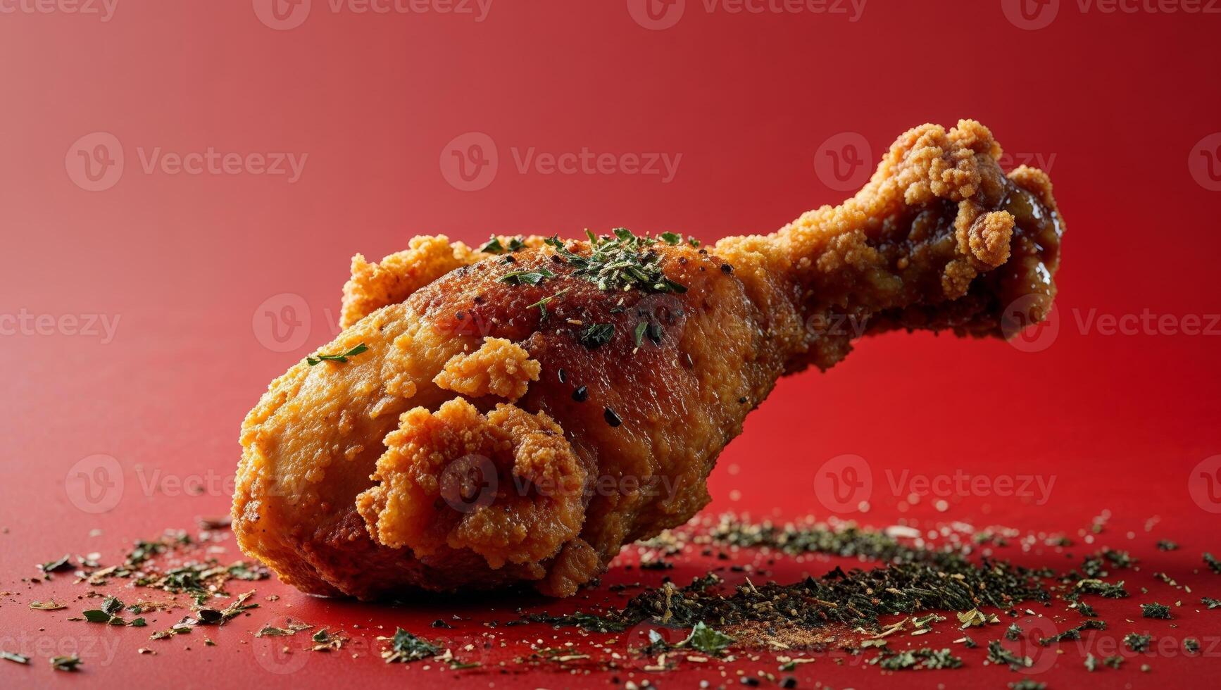 A fried chicken leg on a red surface photo