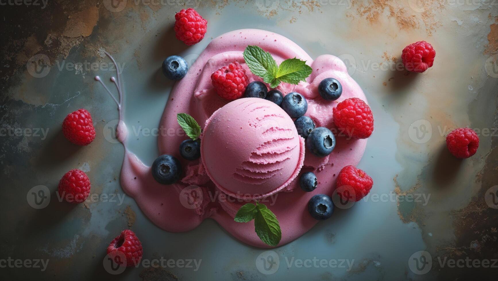 Refreshing Raspberry Sorbet Delightful Frozen Treat with Fresh Berries on a Textured Background photo