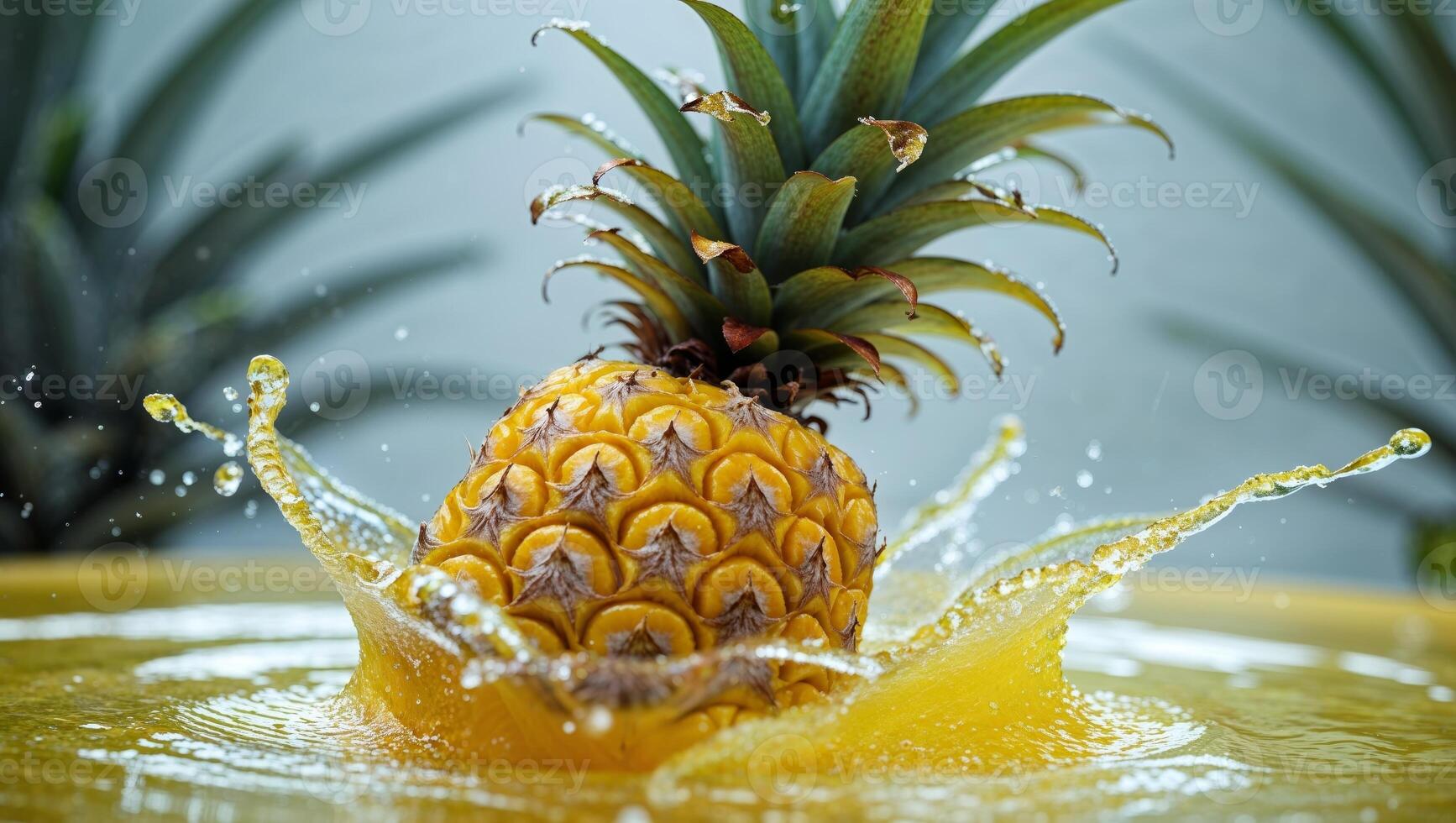 A pineapple is splashing water into a bowl photo