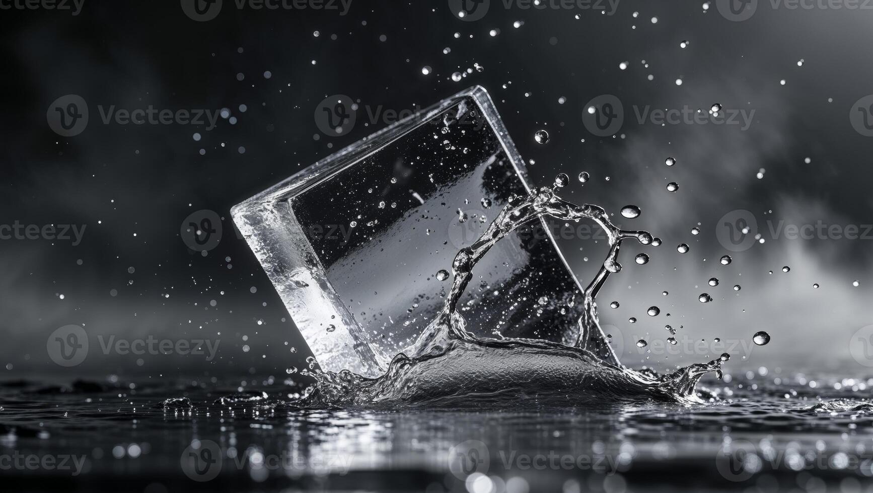 A piece of ice falling into water photo