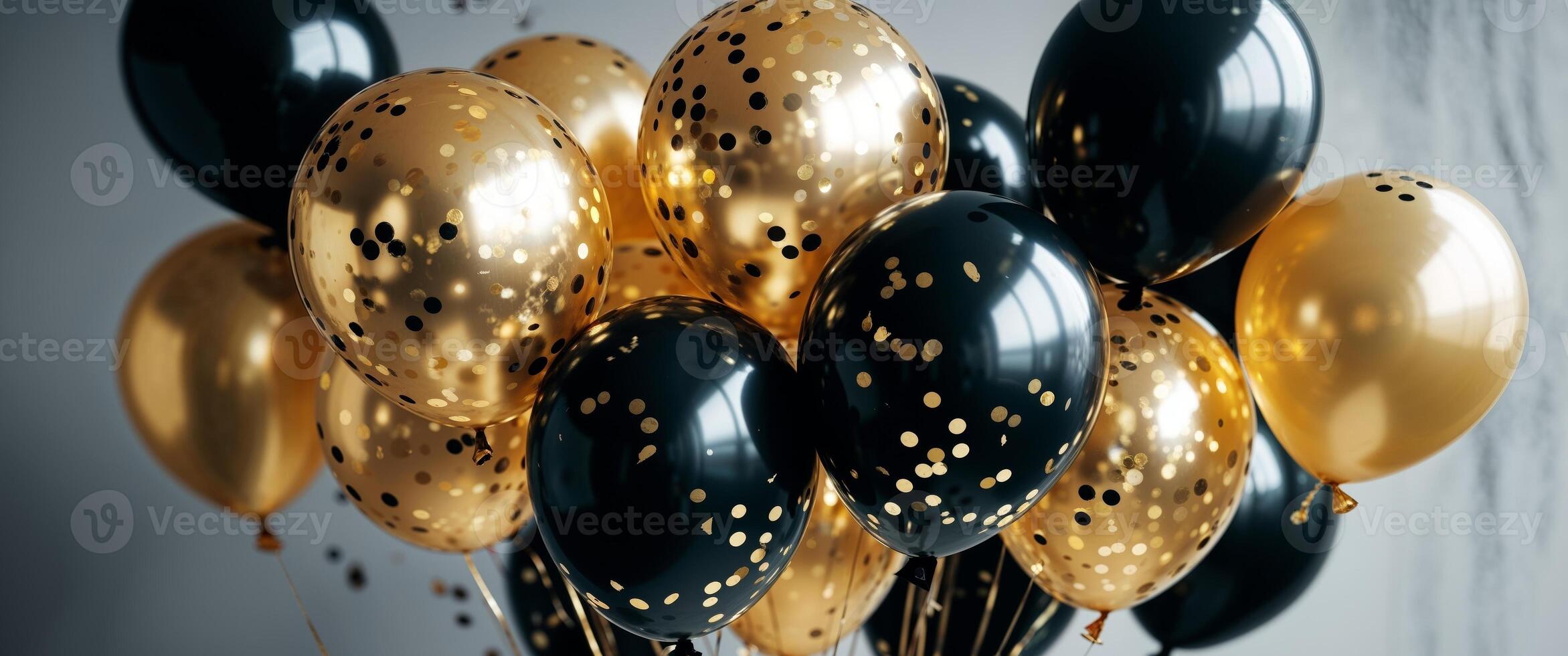 Black and gold balloons with polka dots photo