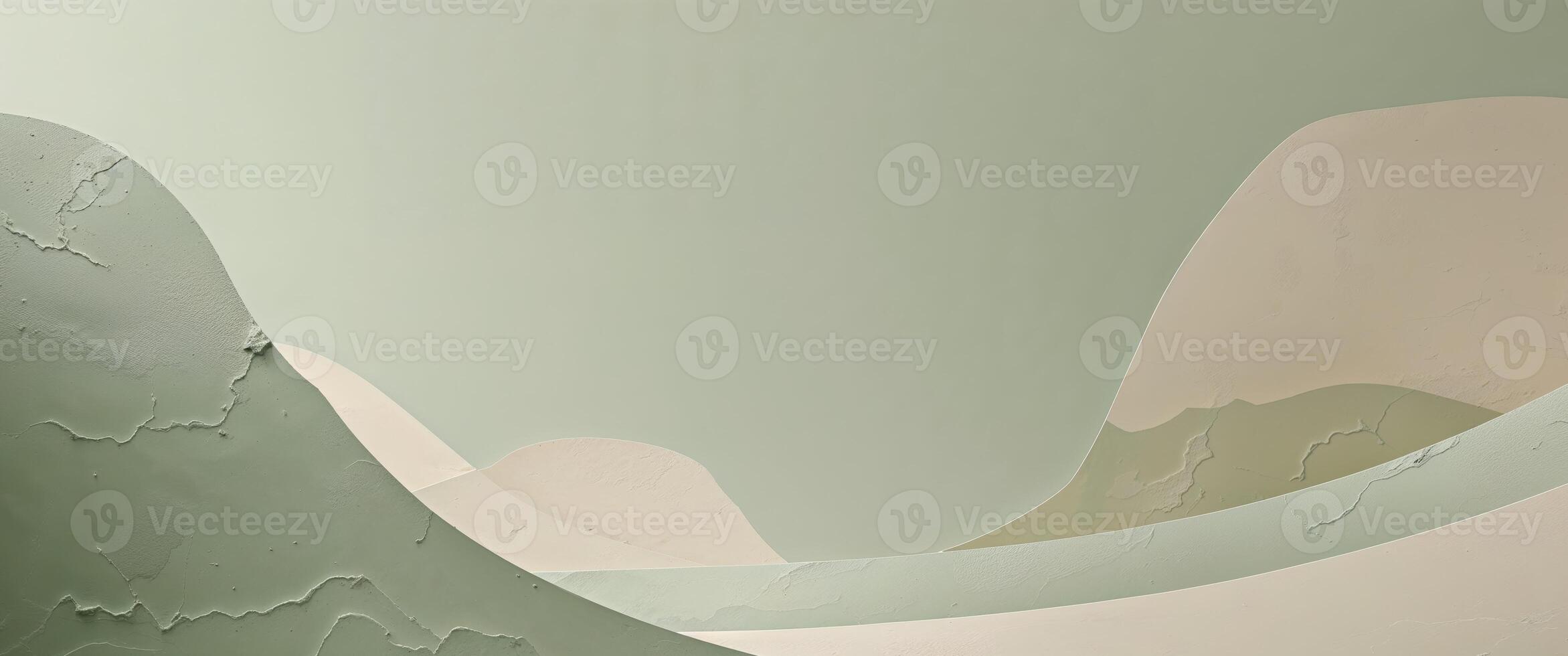 A painting of a mountain range with a green and white background photo