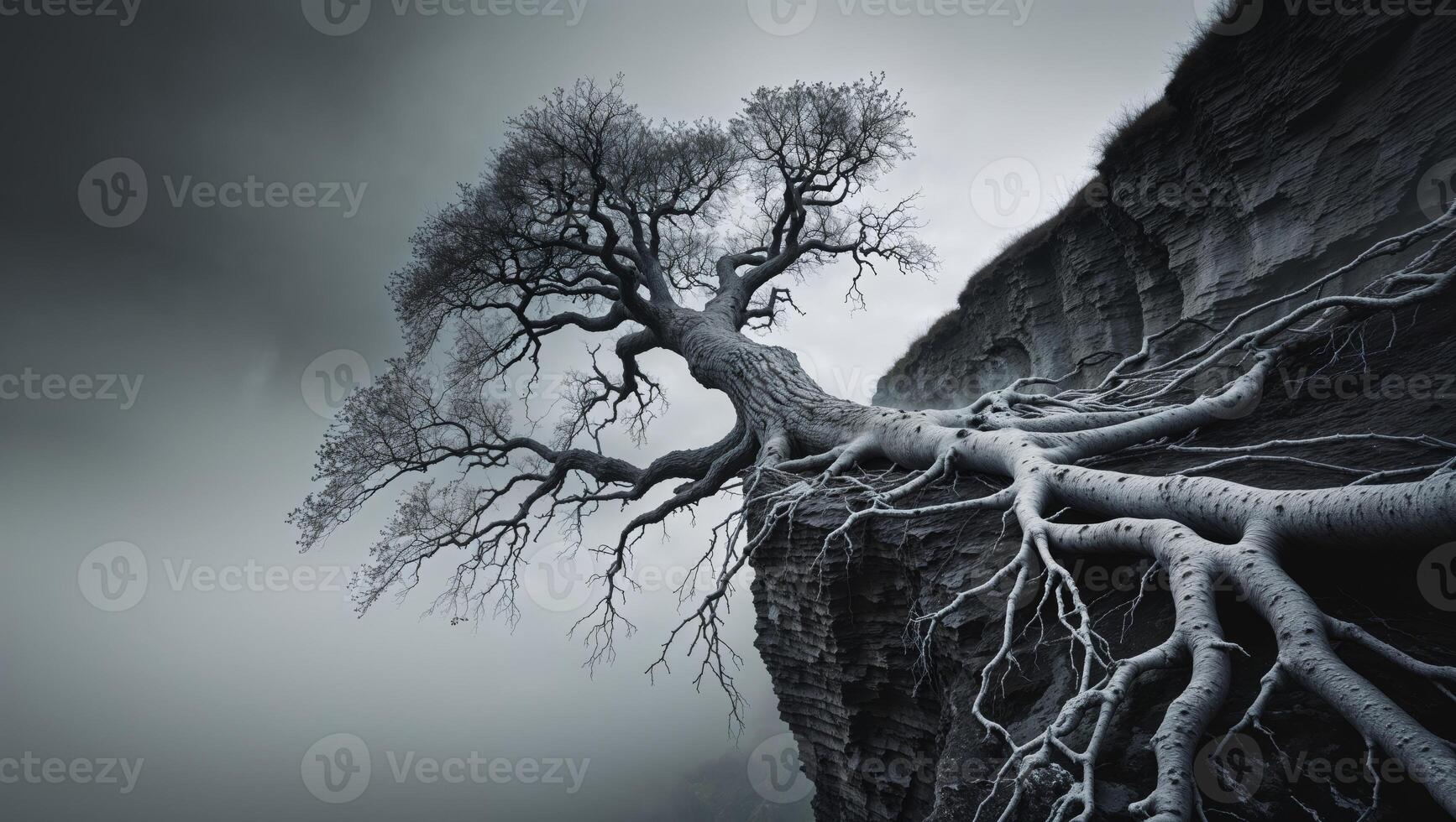 a broken at the edge of a cliff photo