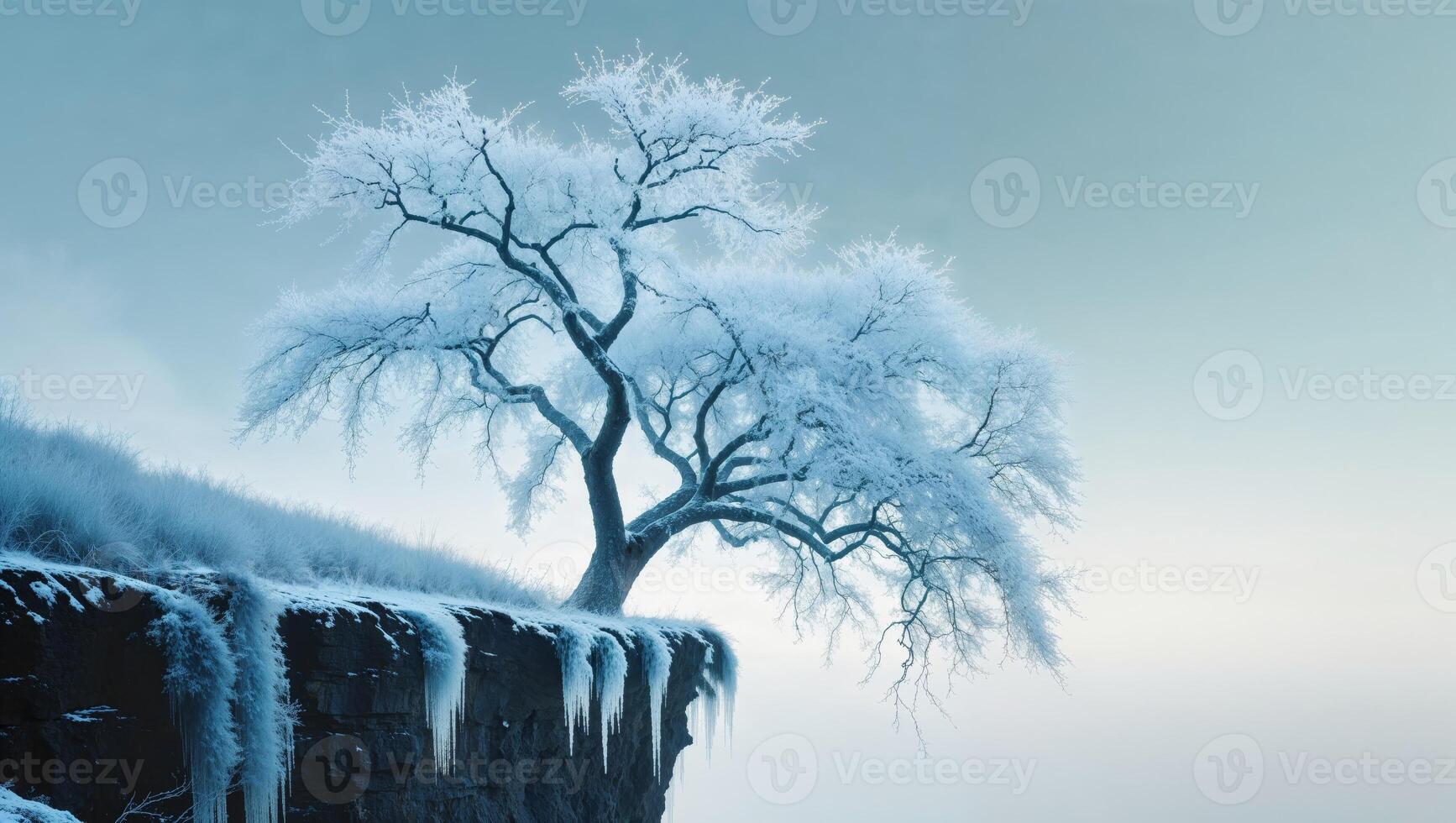 a frosted at the edge of a cliff photo
