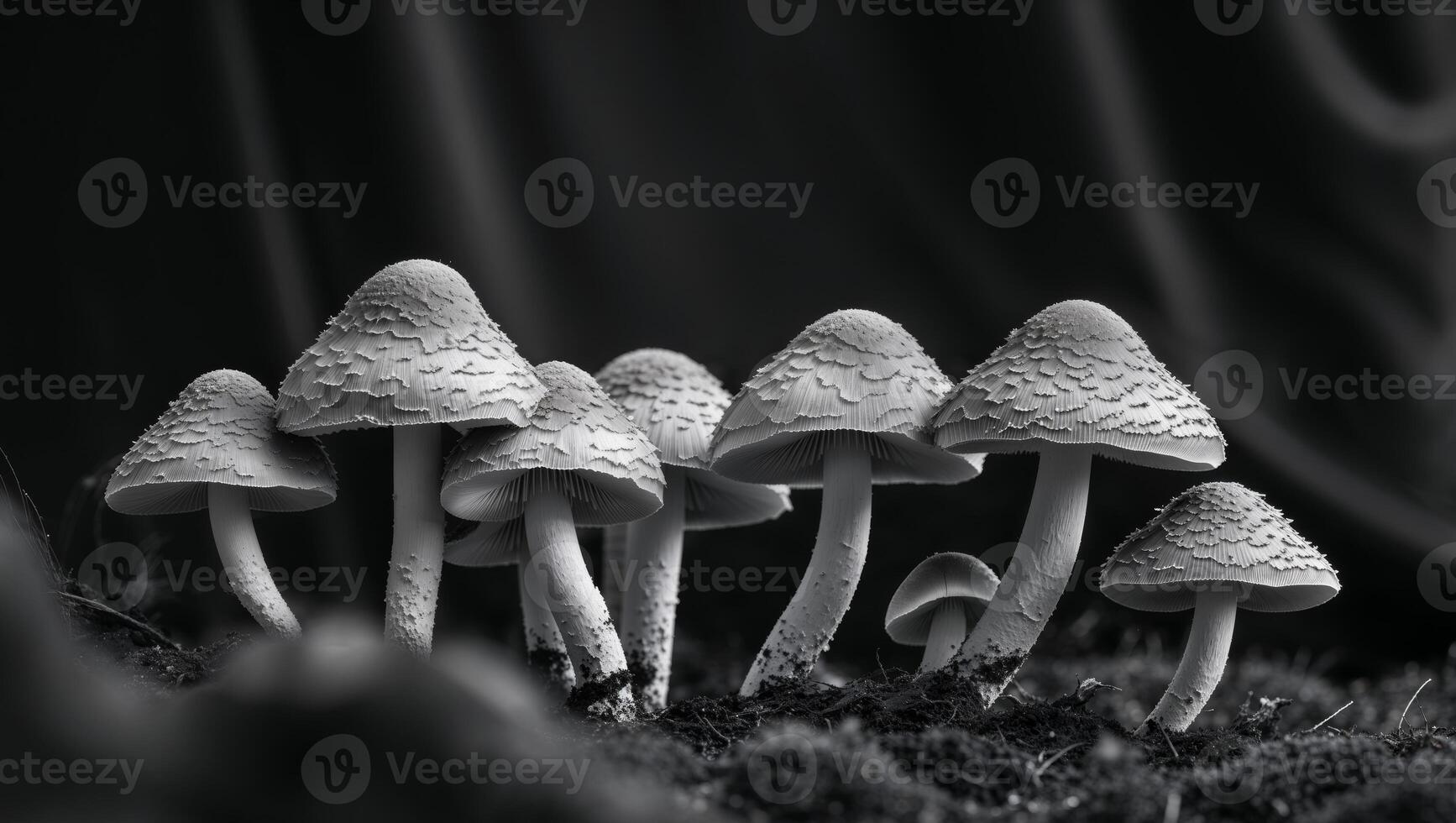Cluster of Honey Mushrooms with Distinctive Textured Caps on a Dark Backdrop photo