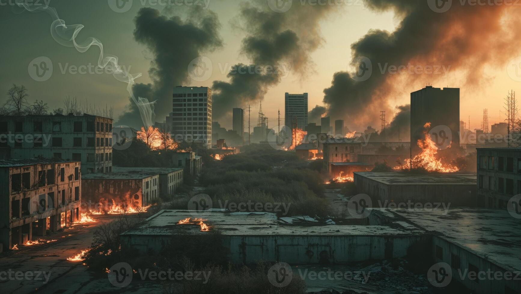 a smouldering scene within the forgotten city, where time stands still photo
