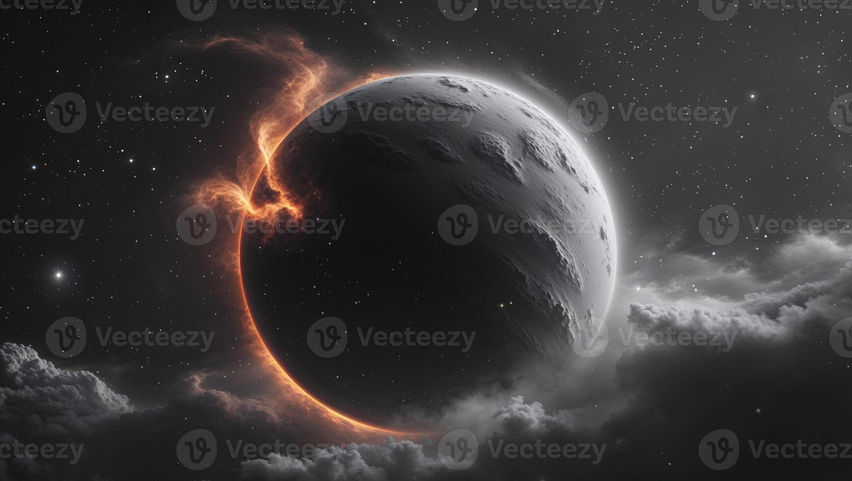 Celestial body illuminated by fiery nebula explore cosmos photo