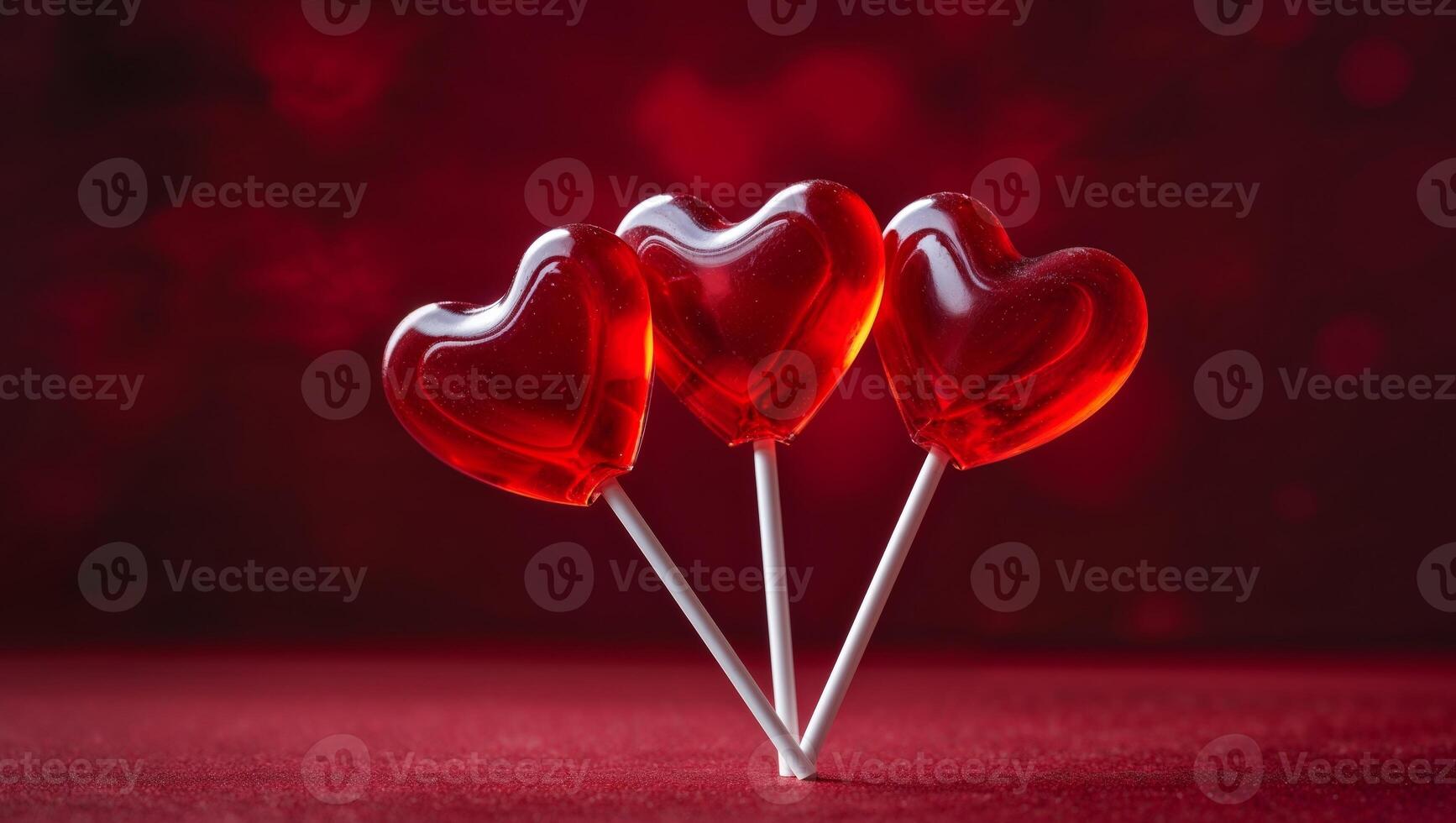 beautiful red heart shape candy lollipops on red background love valentines day celebration photo