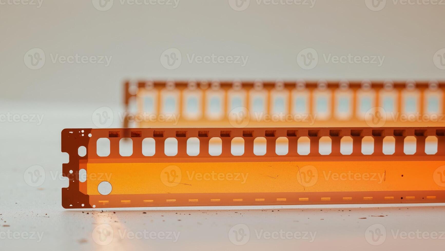 warm glowing orange film strip with sprocket holes on top and bottom edges evoking nostalgia photo