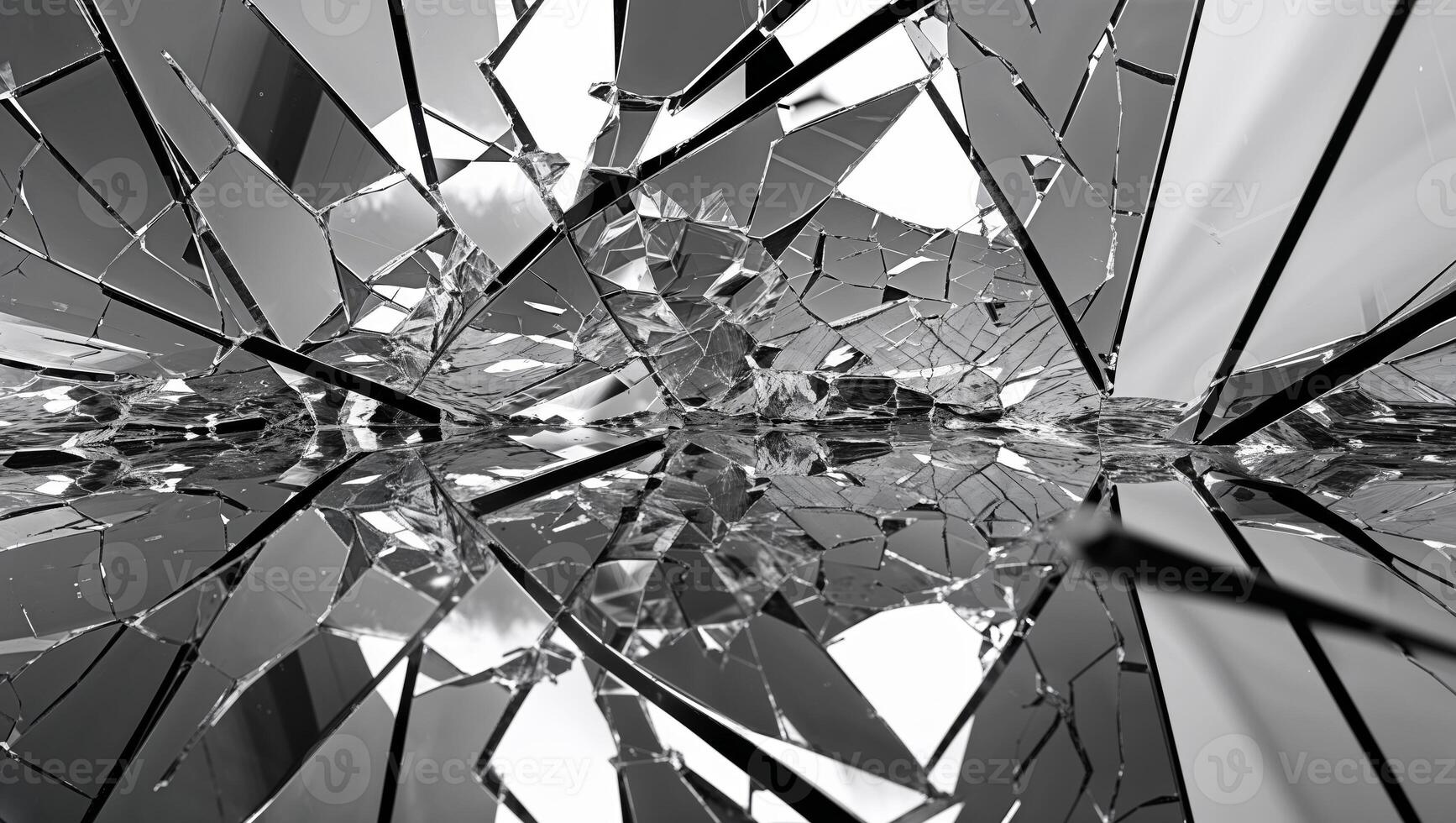 a broken scene through a shattered glass reflecting infinite dimensions photo