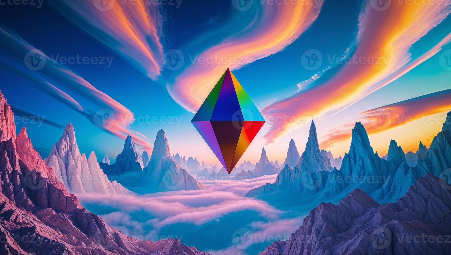 a prismatic in the sky of floating mountains photo