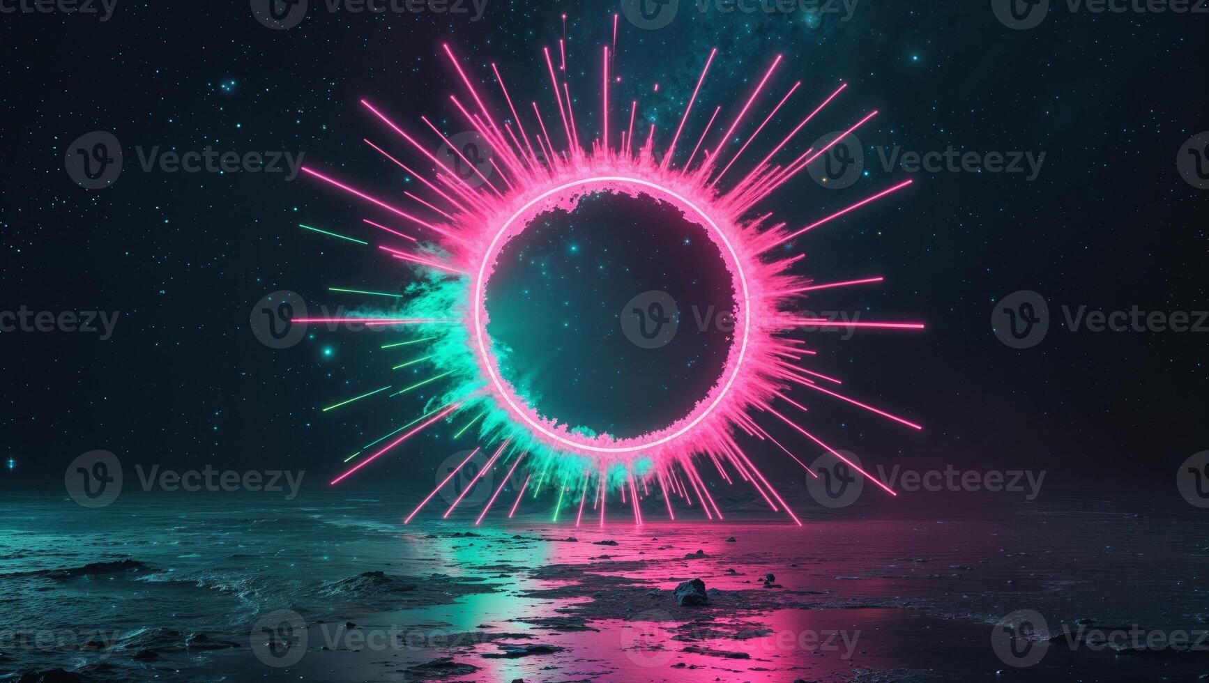 Abstract Energetic Neon Circular Formation on Dark Cosmic Background with Exploding Effect photo