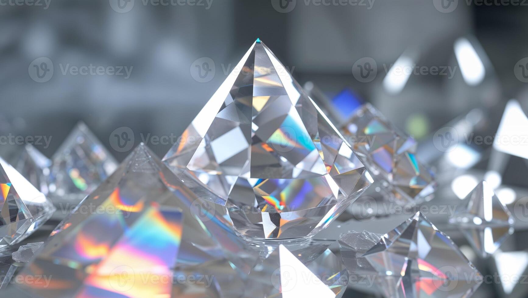 A large group of clear crystals on a table photo