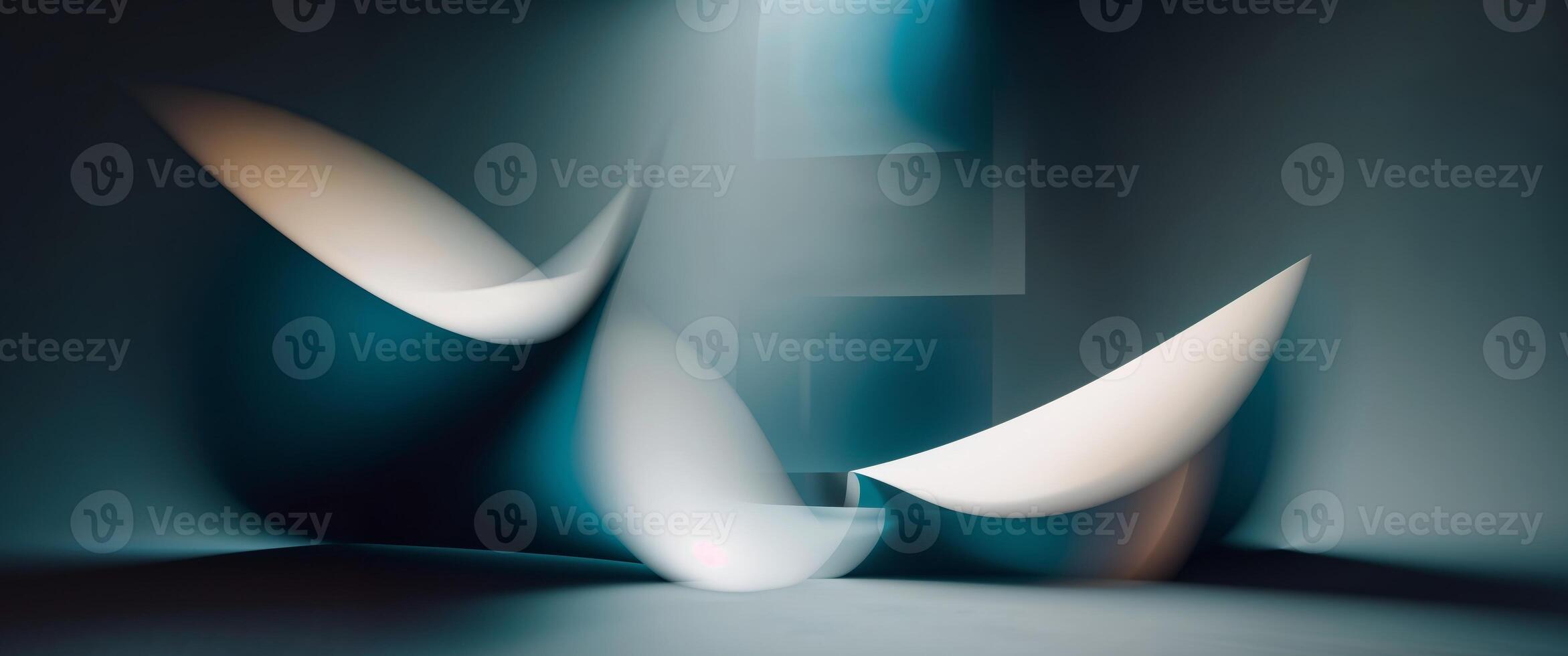 A blue and white abstract painting with a light shining on it photo