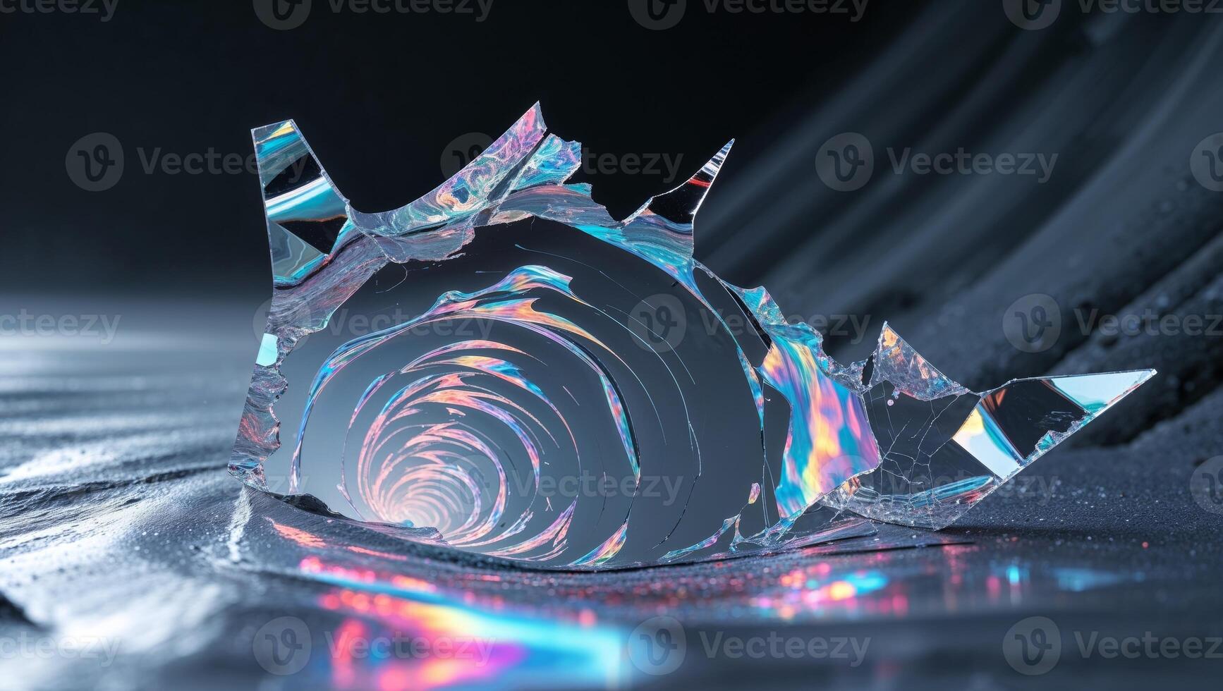 A piece of ice with a rainbow light on it photo