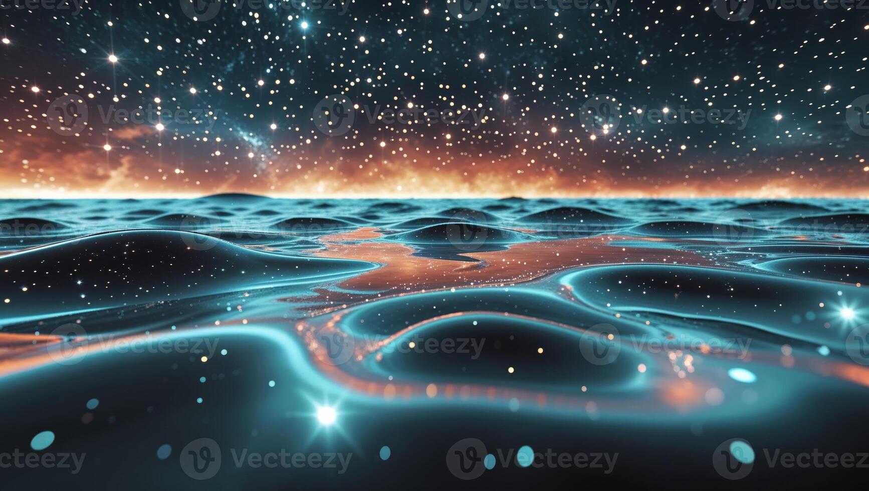 A beautiful ocean scene with stars in the sky photo