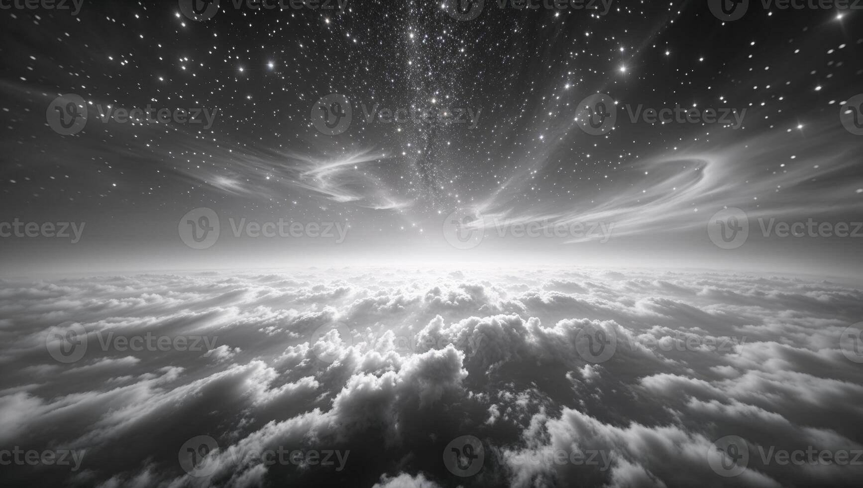 A black and white photo of the sky and clouds