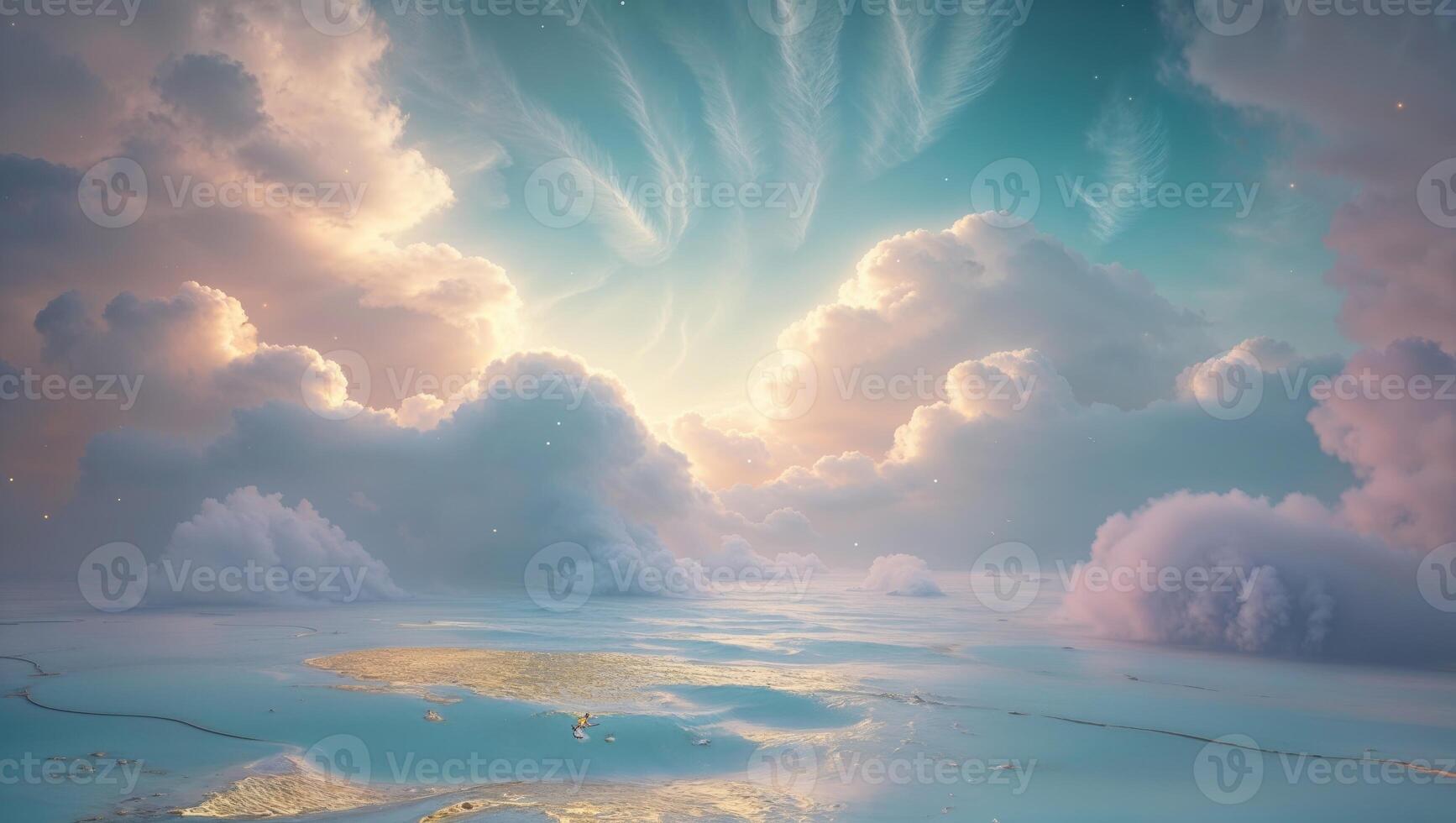 A beautiful painting of clouds and water photo