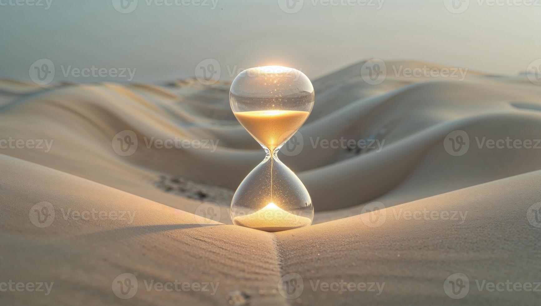 An hourglass in the desert with sand photo