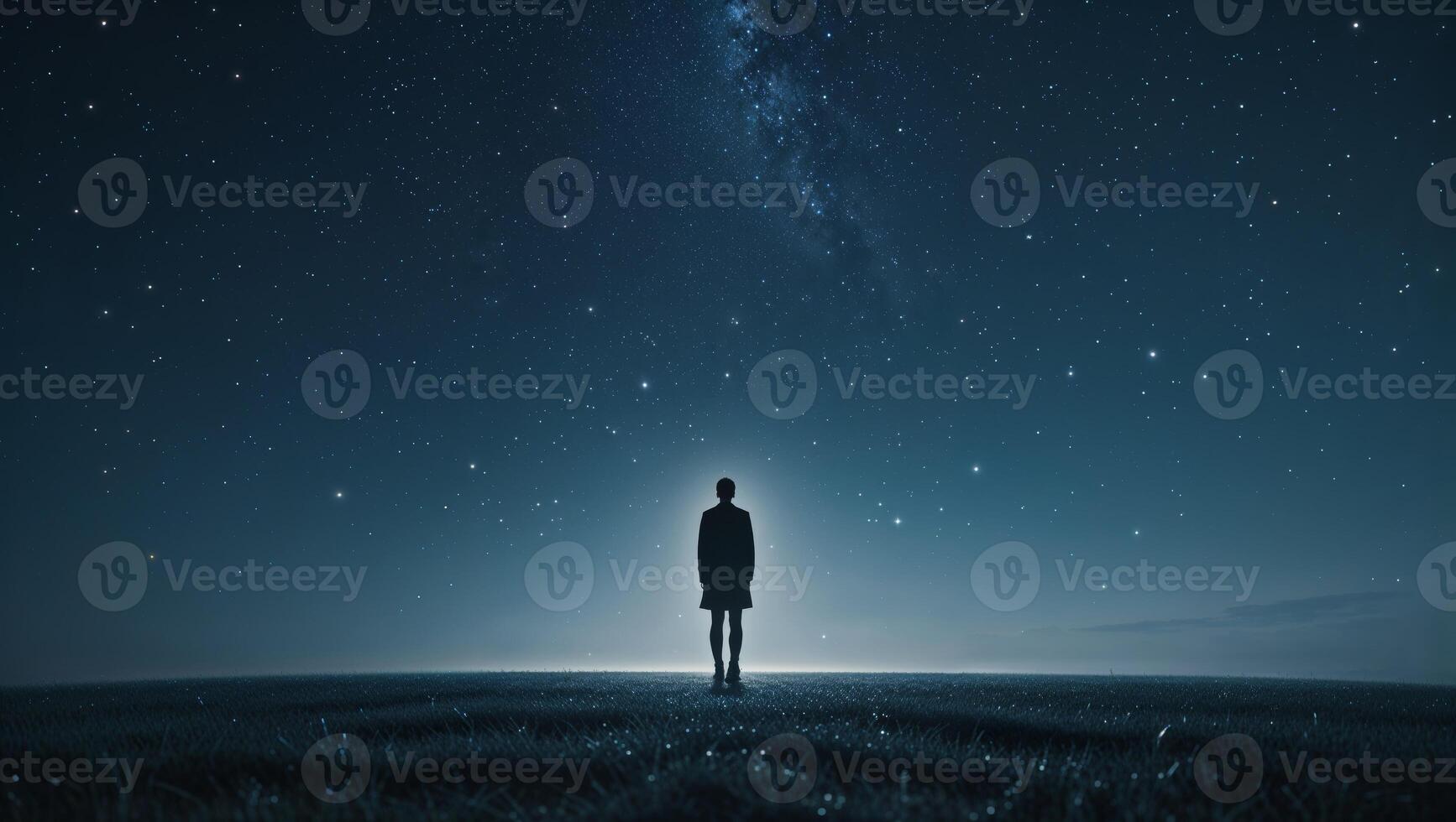A man standing alone in the middle of a field at night photo