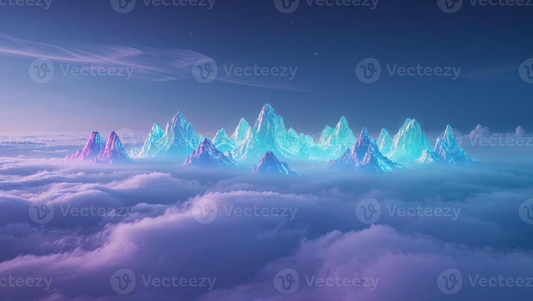a illuminated in the sky of floating mountains photo