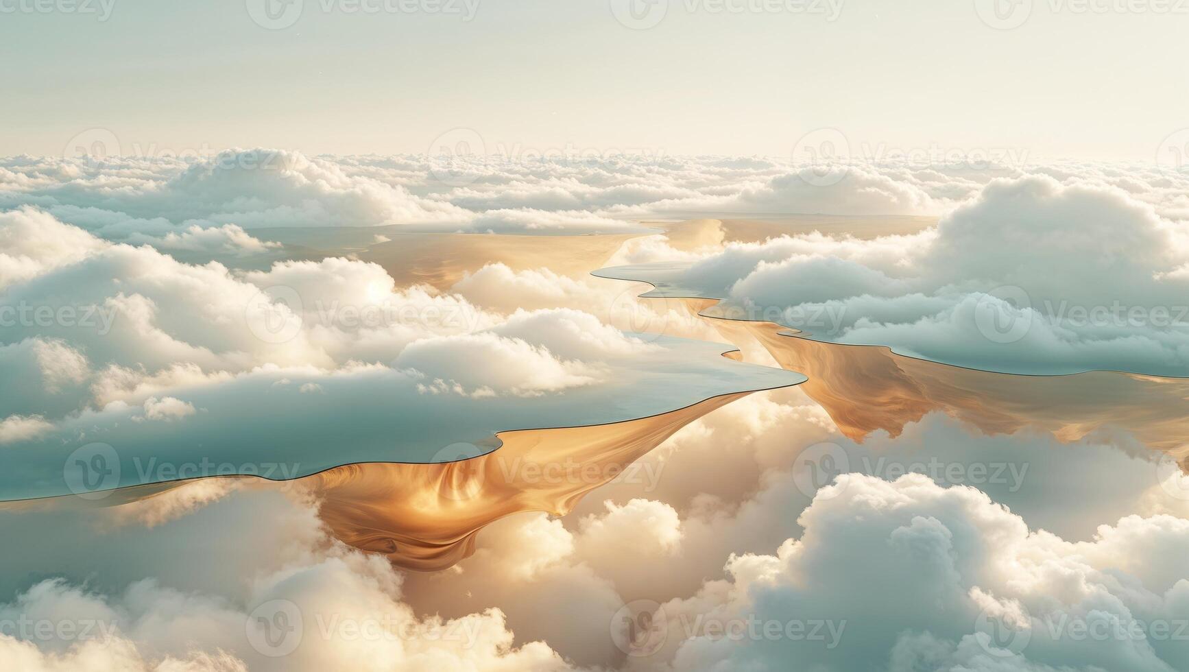 a liquid scene over a valley of clouds, where the sky meets the earth in a blur of white and gold photo