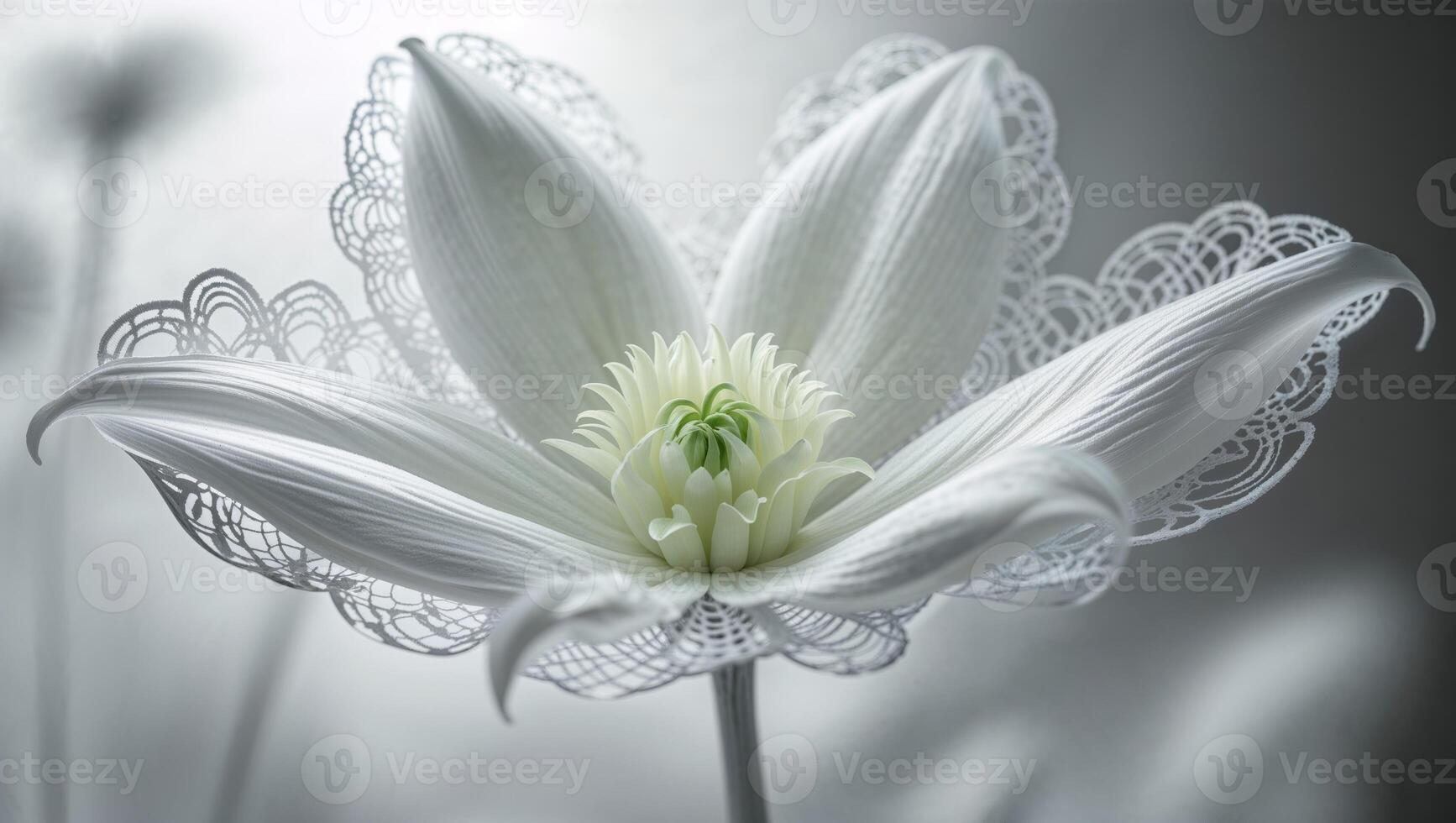 Closeup image of delicate white flower with pale green center photo