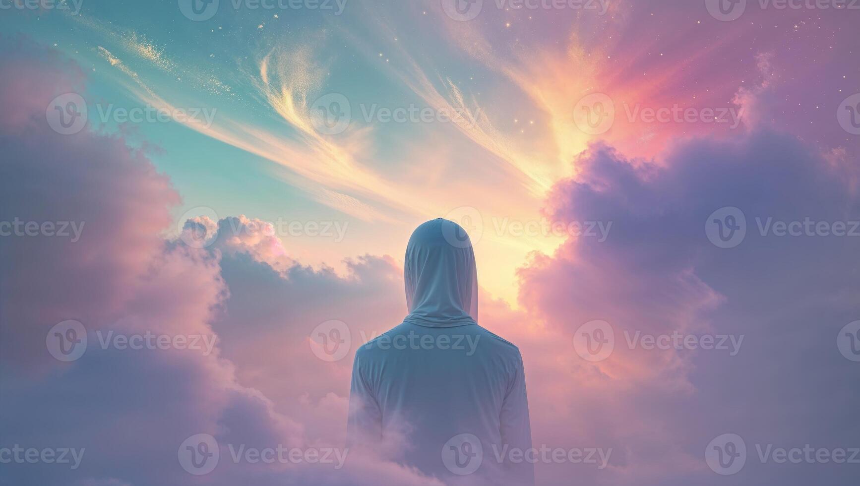 a unseen beneath a glowing sky photo