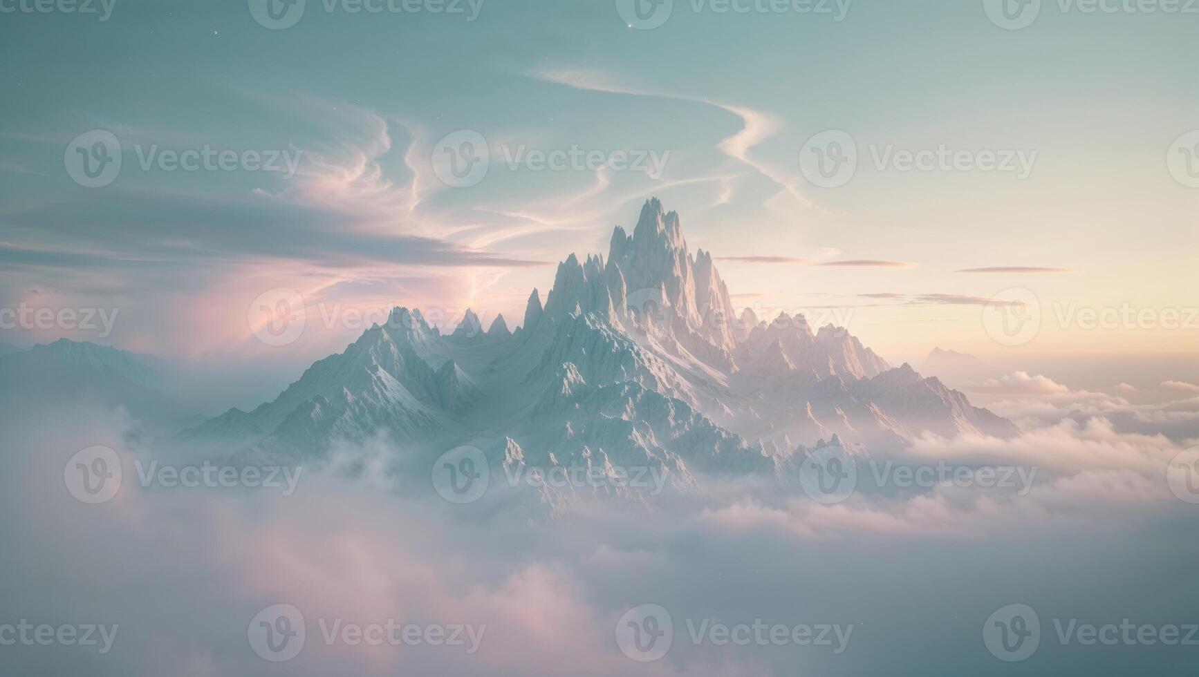 a glowing in the sky of floating mountains photo